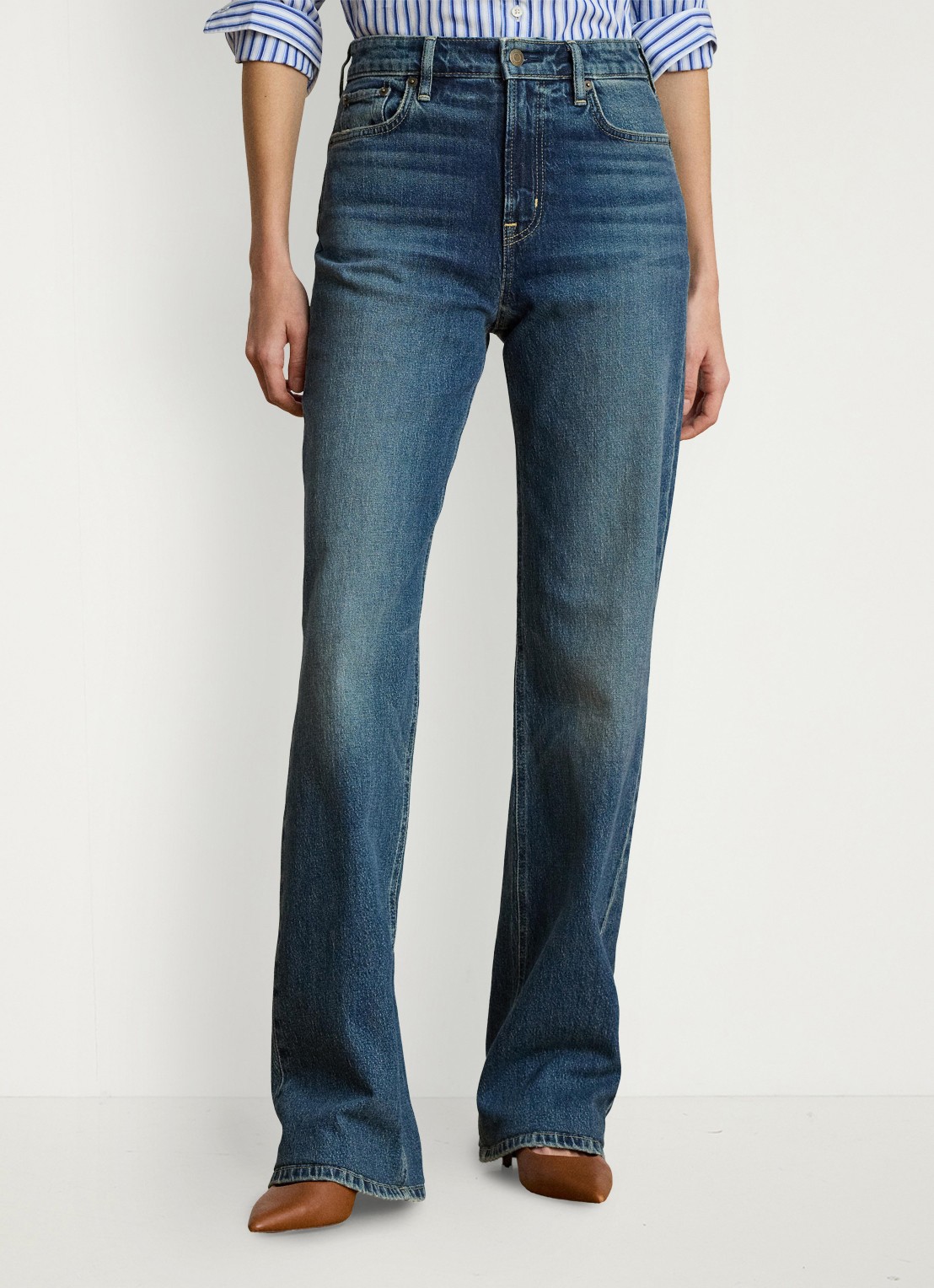 Ralph Lauren High waist straight leg jeans met medium wassing - detail 4 haze wash / indigo