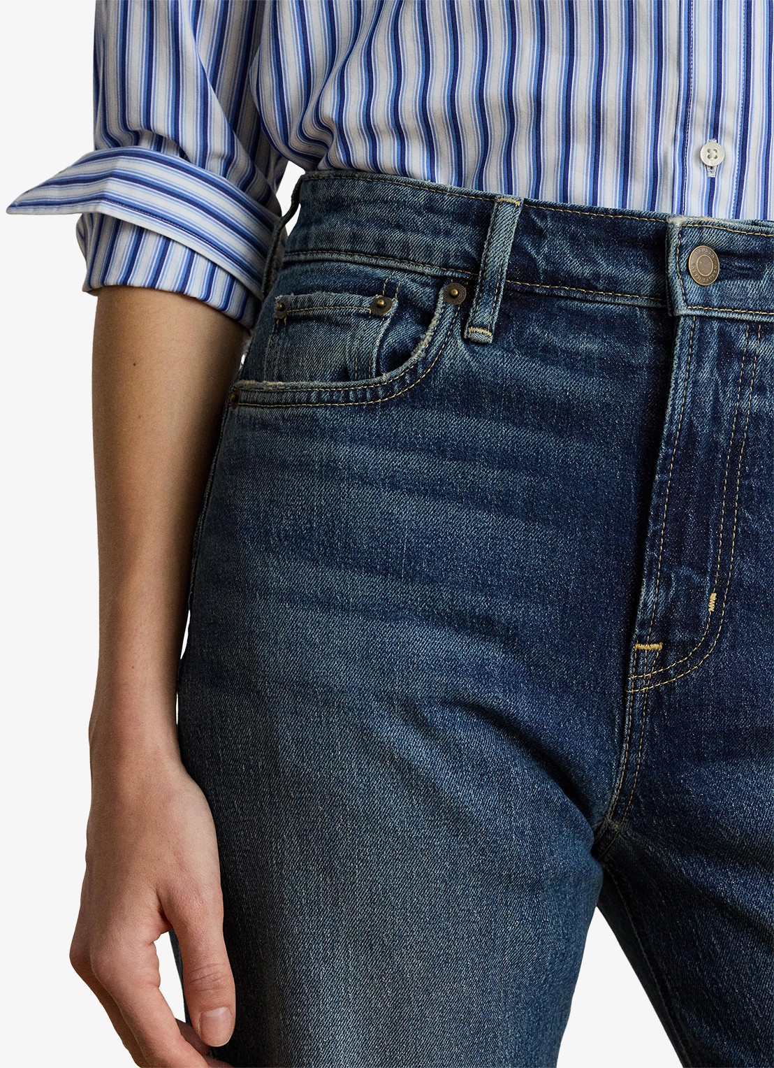 Ralph Lauren High waist straight leg jeans met medium wassing - detail 5 haze wash / indigo