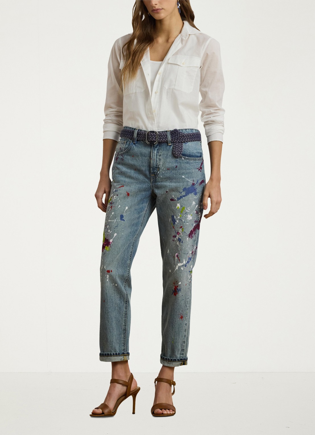 Ralph Lauren High waist tapered fit boyfriend jeans met medium wassing - voorkant 2 denim