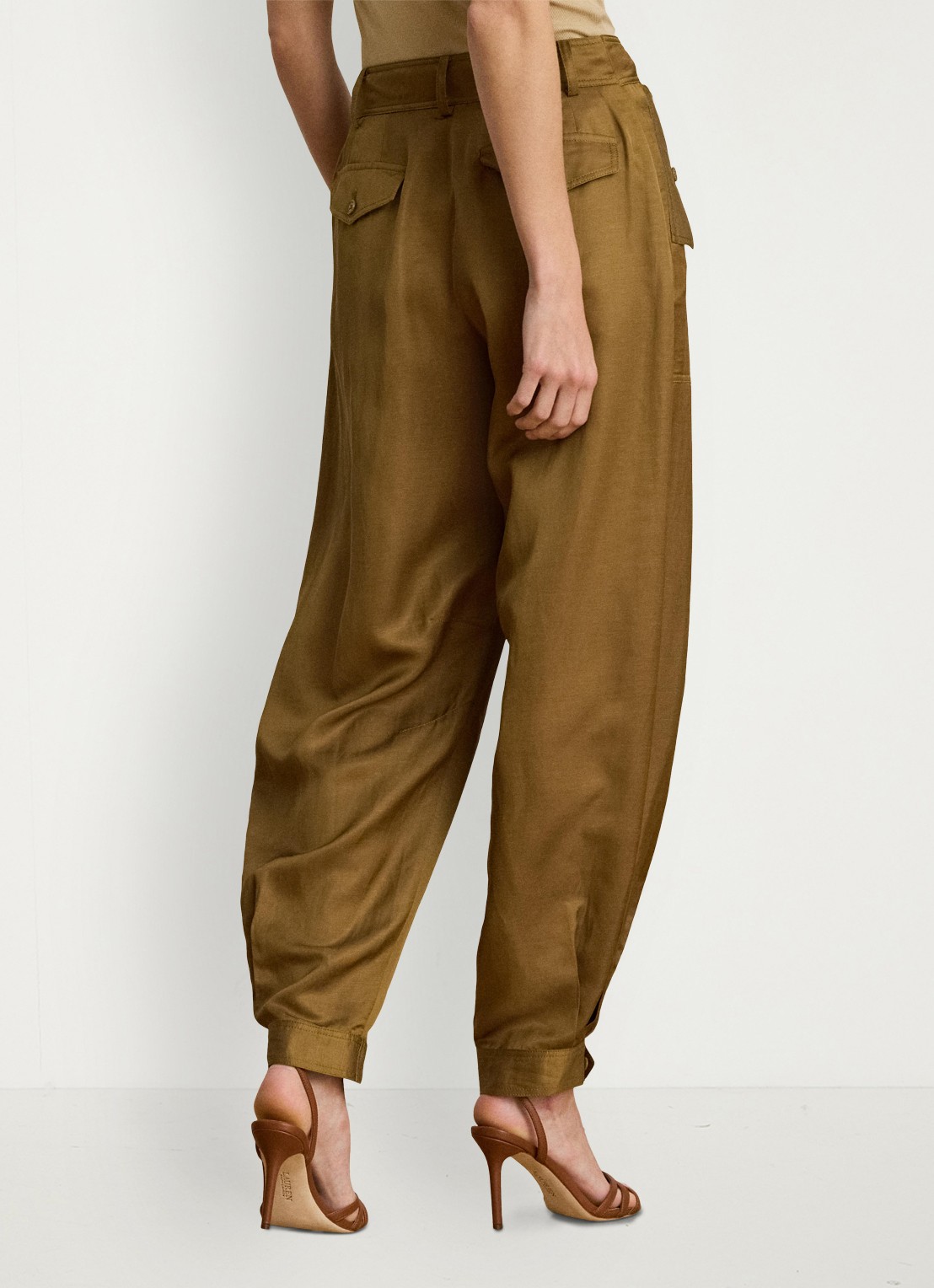 Ralph Lauren High waist tapered fit cargobroek in linnenblend met klepzakken - achterkant 5 tobacco bronze / bruin