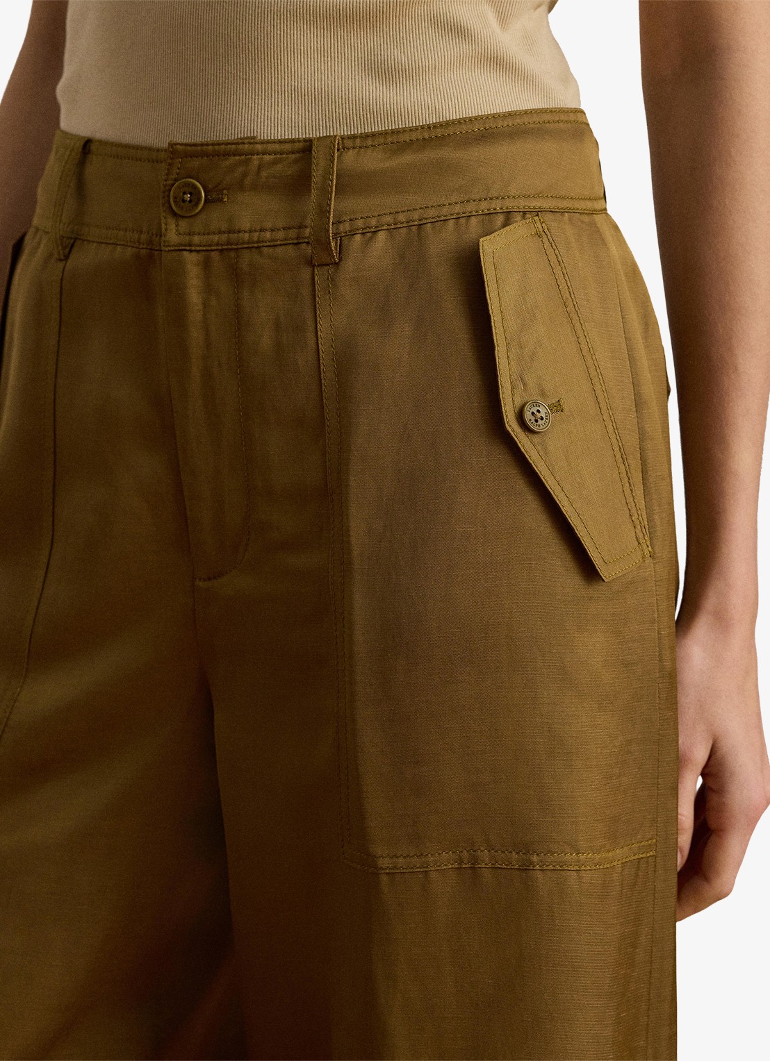 Ralph Lauren High waist tapered fit cargobroek in linnenblend met klepzakken - detail 4 tobacco bronze / bruin