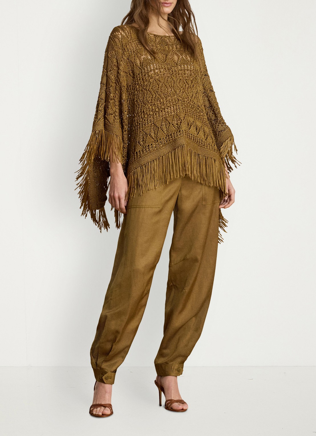 Ralph Lauren High waist tapered fit cargobroek in linnenblend met klepzakken - voorkant 2 tobacco bronze / bruin