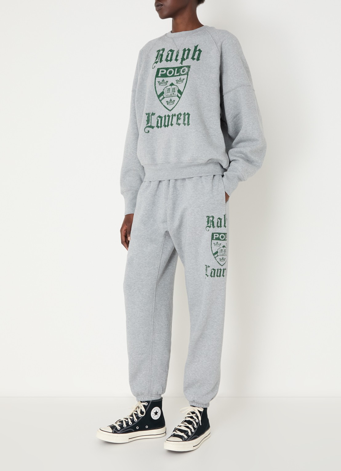 Ralph Lauren High waist tapered fit joggingbroek met logo print - voorkant 3 grijs
