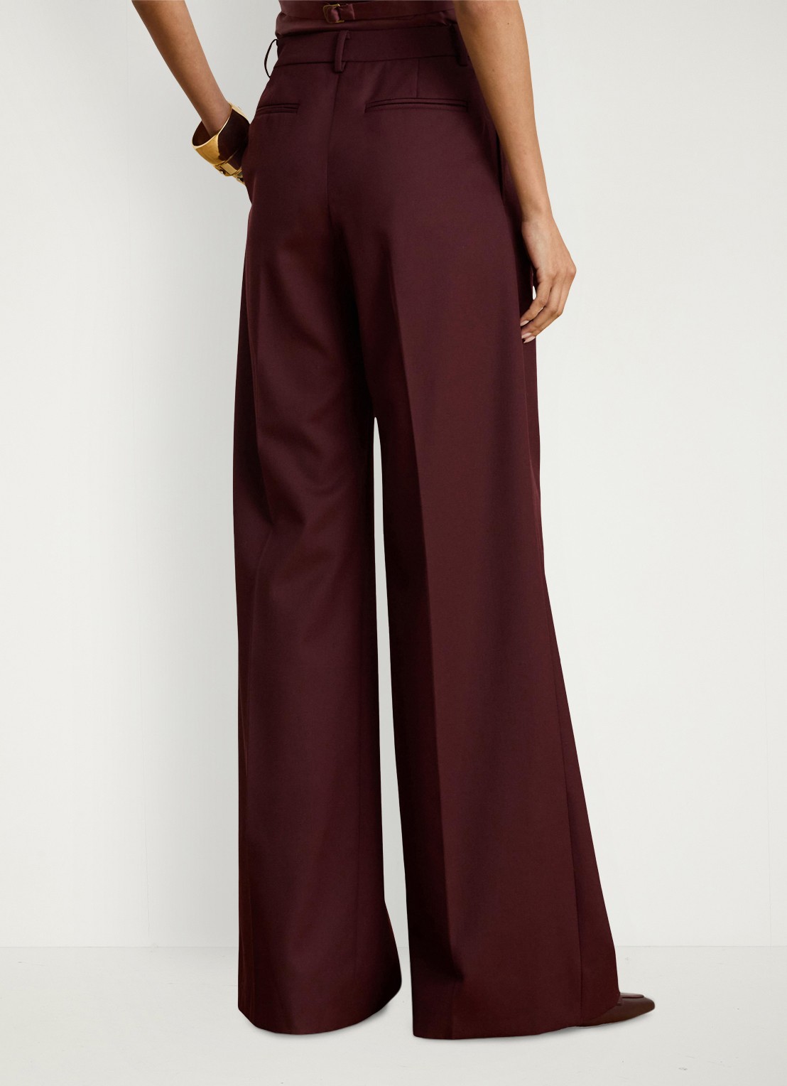 Ralph Lauren High waist wide fit broek in wolblend  - achterkant 4 dark garnet / bordeauxrood