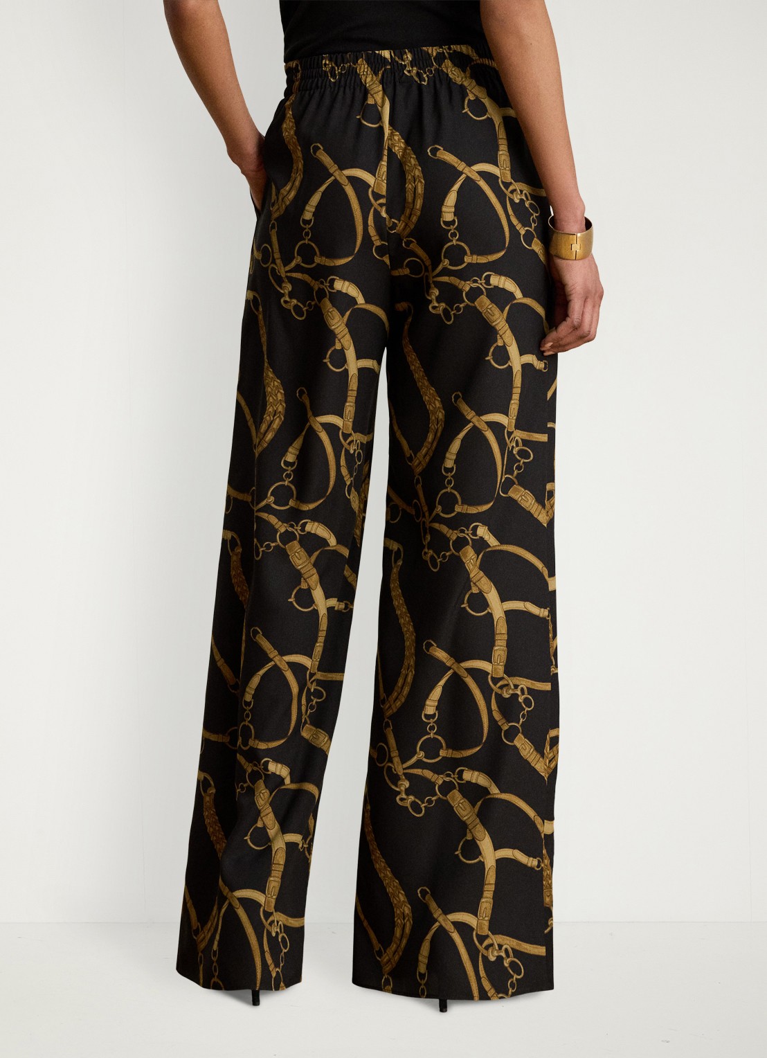 Ralph Lauren High waist wide fit broek met print - achterkant 5 black/tan / zwart
