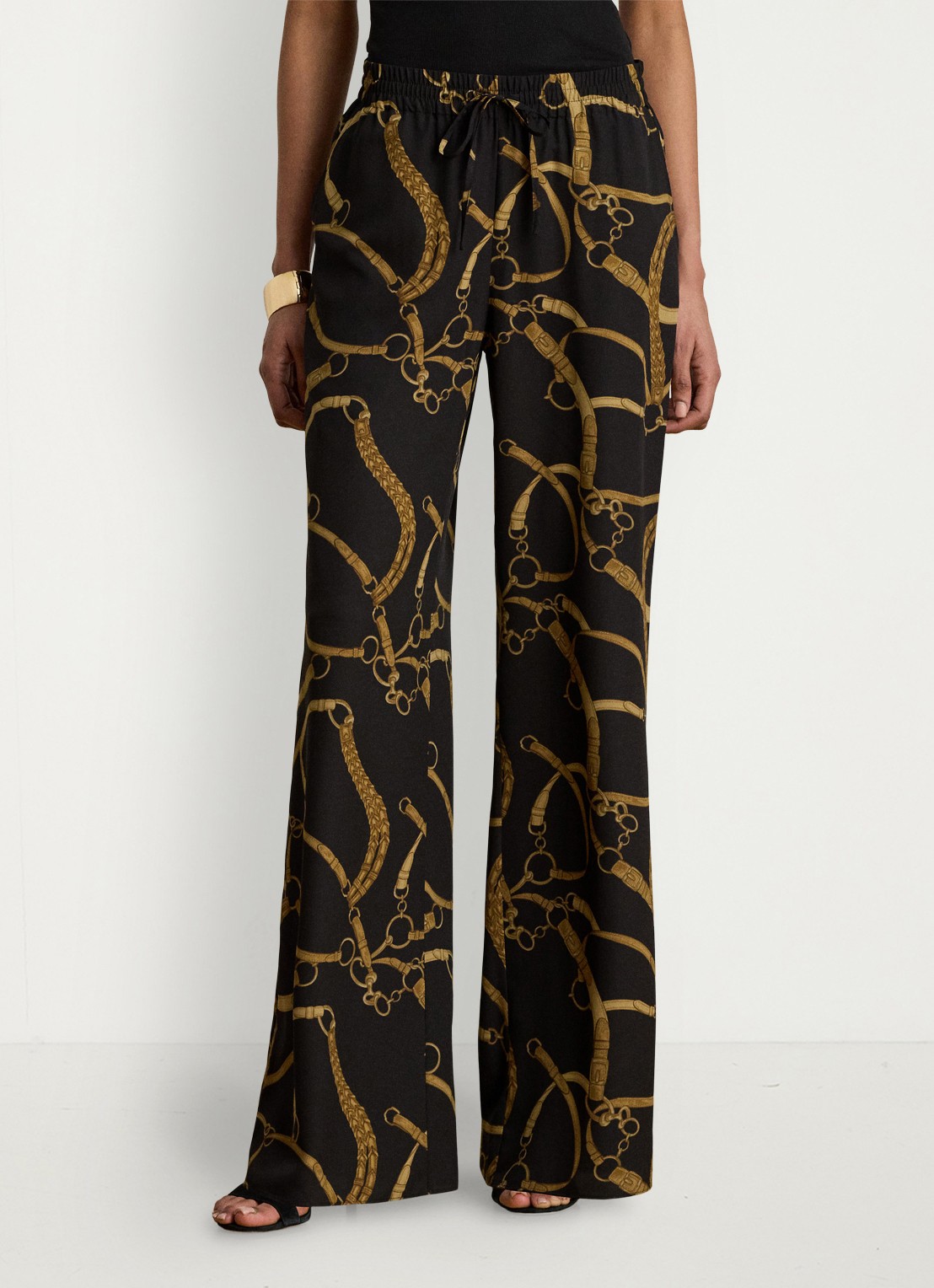 Ralph Lauren High waist wide fit broek met print - detail 3 black/tan / zwart