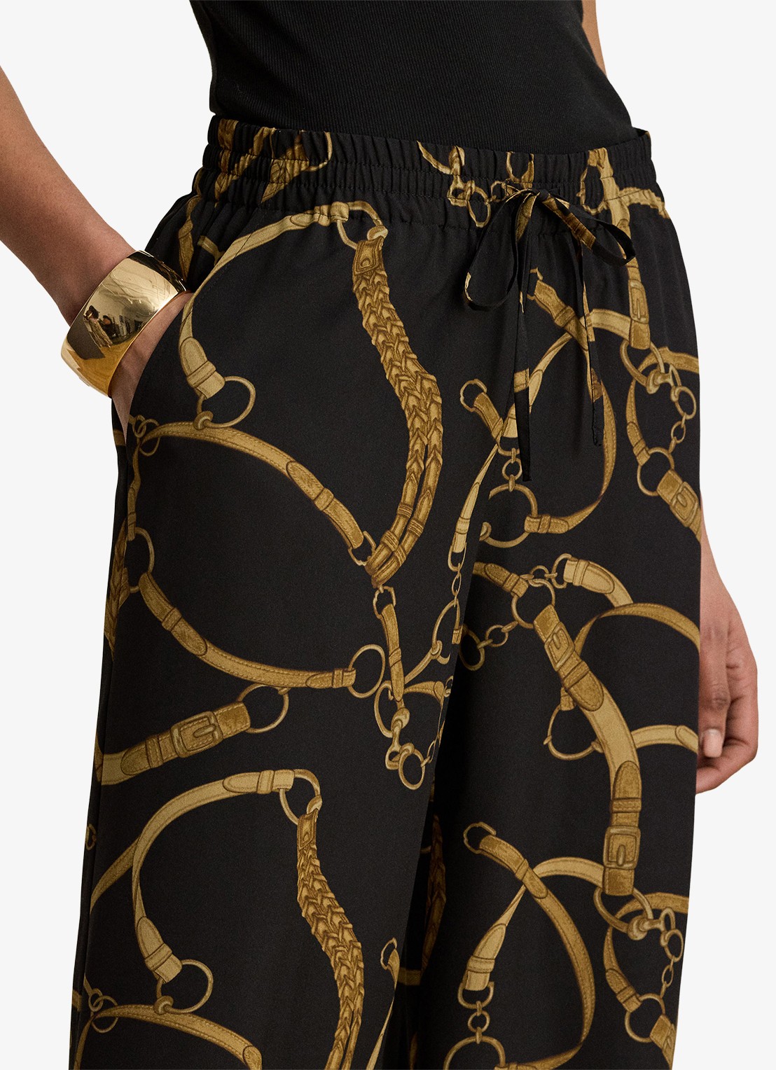Ralph Lauren High waist wide fit broek met print - detail 4 black/tan / zwart