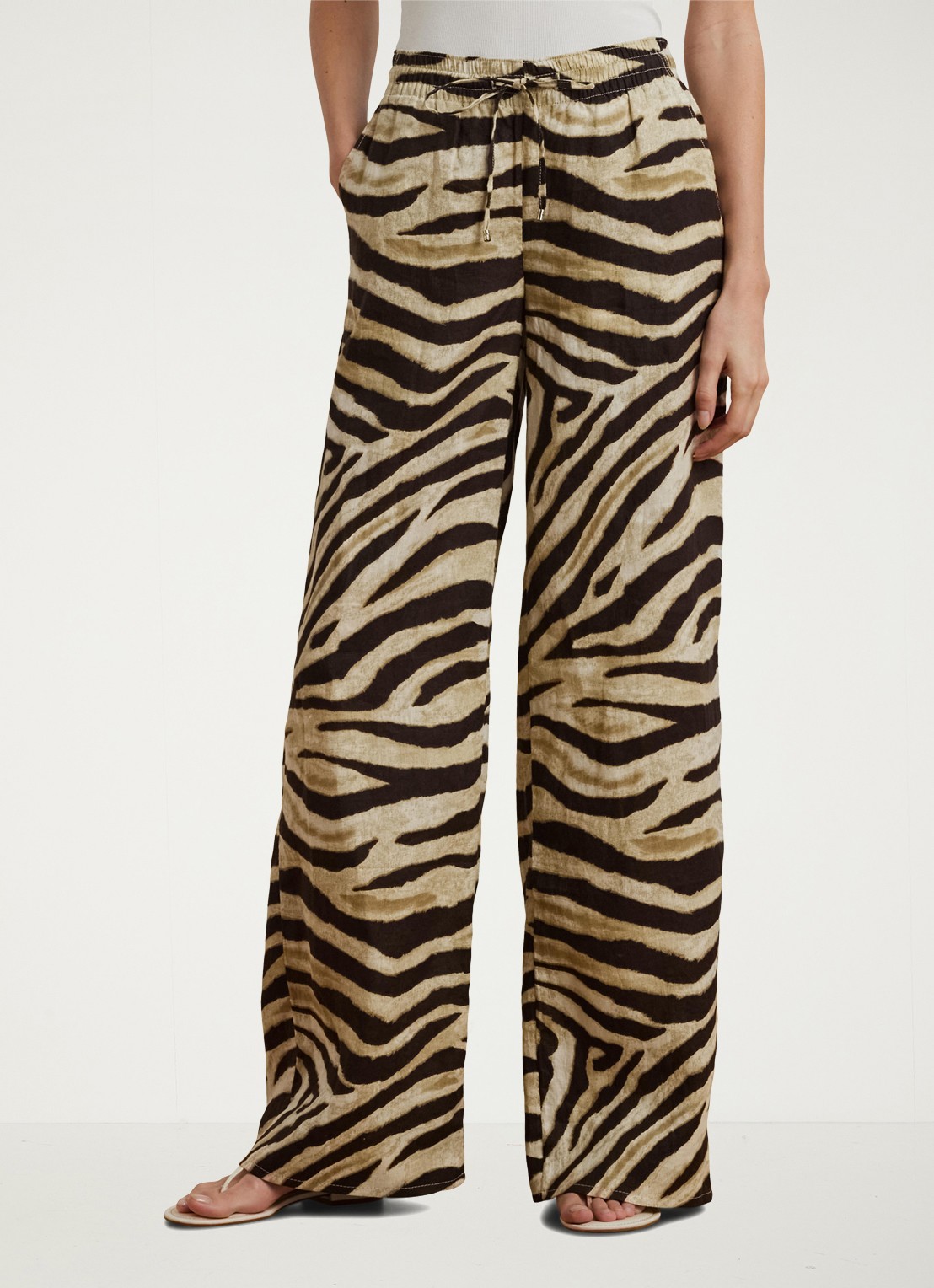 Ralph Lauren High waist wide fit broek met zebraprint - detail 2 bruin