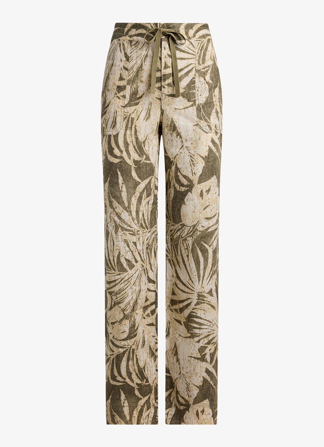 Ralph Lauren High waist wide fit broek van linnen met bladprint - voorkant 4 olive multi / groen