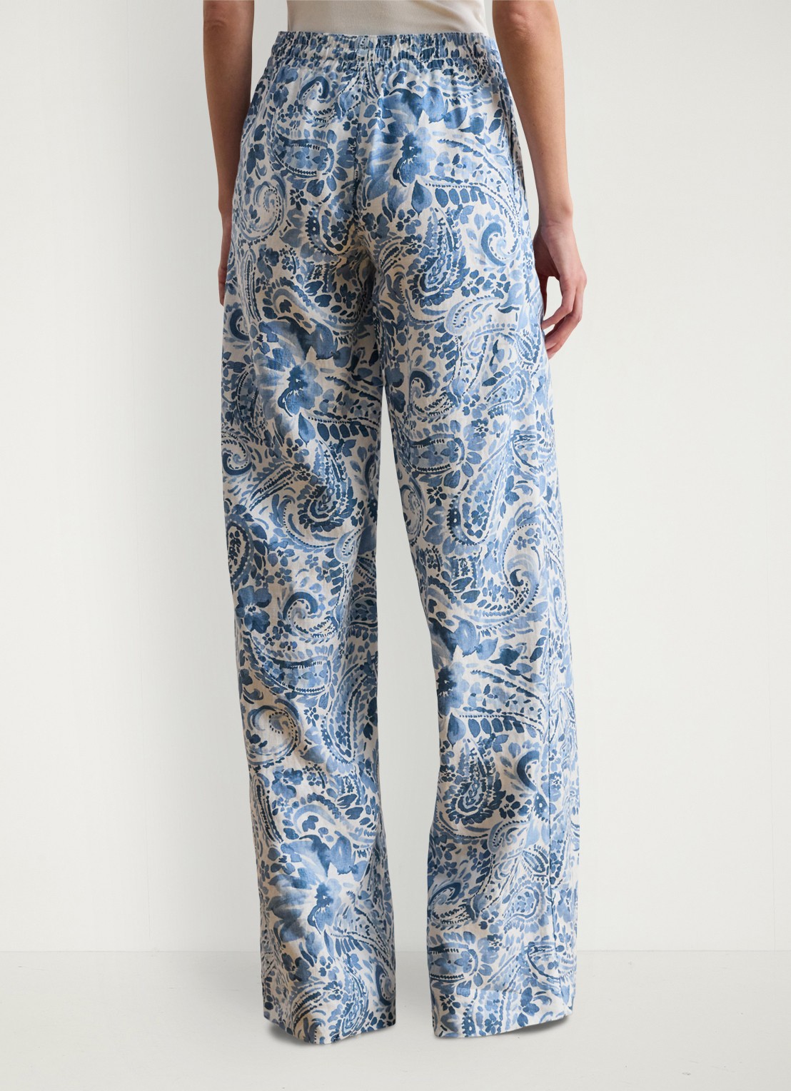 Ralph Lauren High waist wide fit broek van linnen met paisley dessin - achterkant 4 white/blue-2wxt