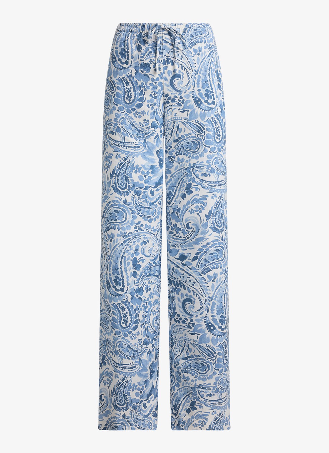 Ralph Lauren High waist wide fit broek van linnen met paisley dessin - voorkant white/blue-2wxt