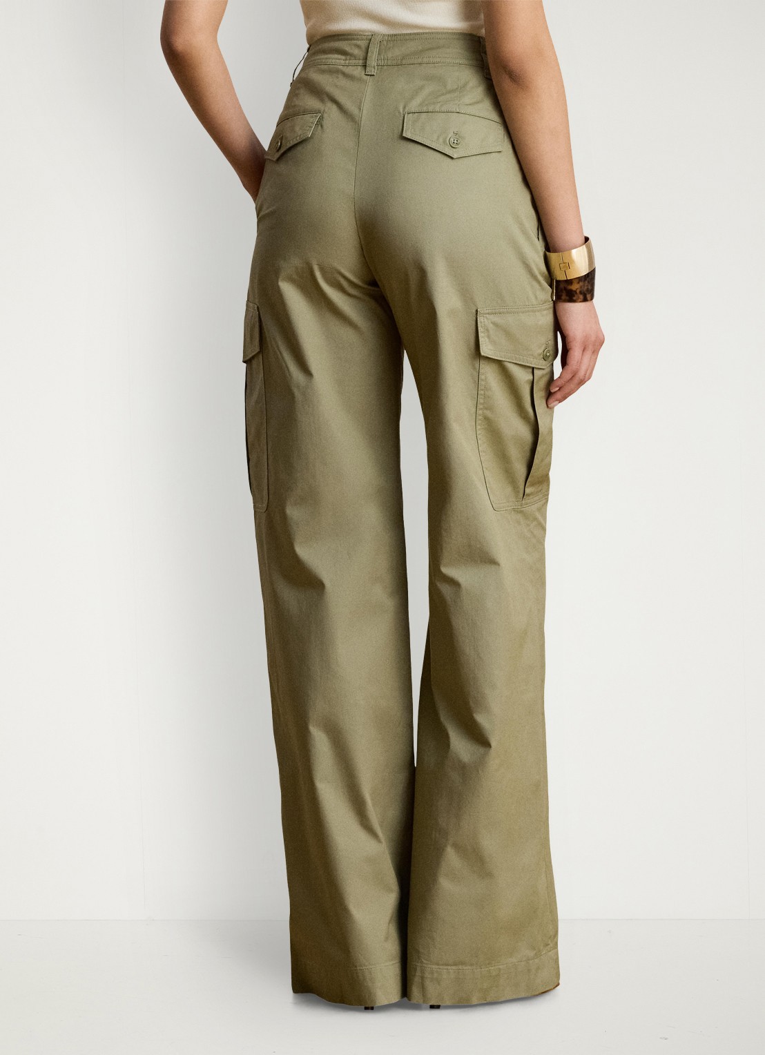Ralph Lauren High waist wide fit cargobroek met opgestikte zakken - achterkant 3 light agave / groen
