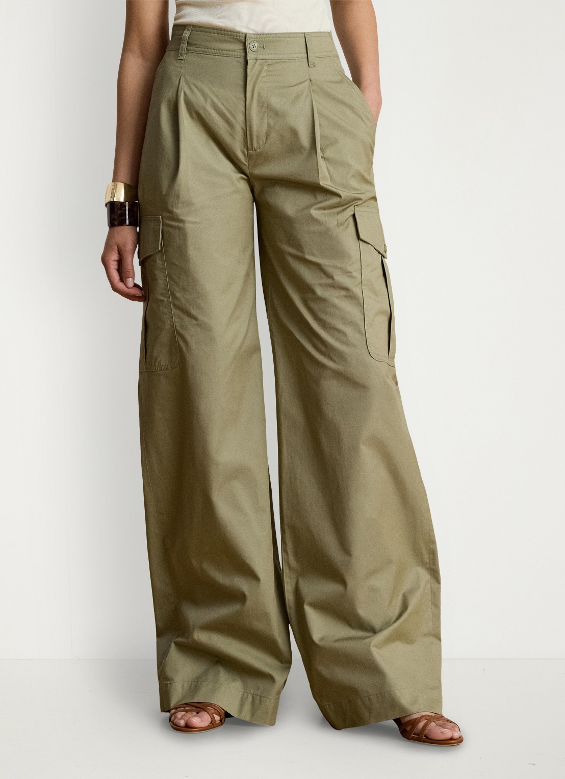 Ralph Lauren High waist wide fit cargobroek met opgestikte zakken - detail 4 light agave / groen