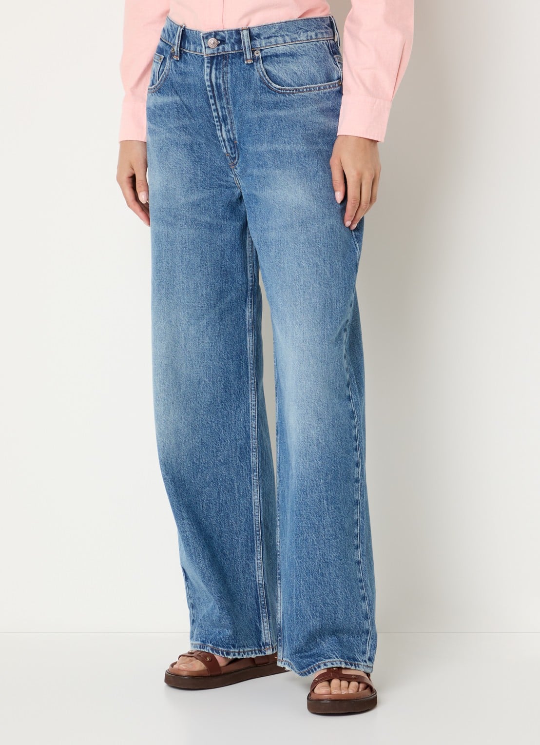 Ralph Lauren High waist wide fit jeans met medium wassing - detail indigo