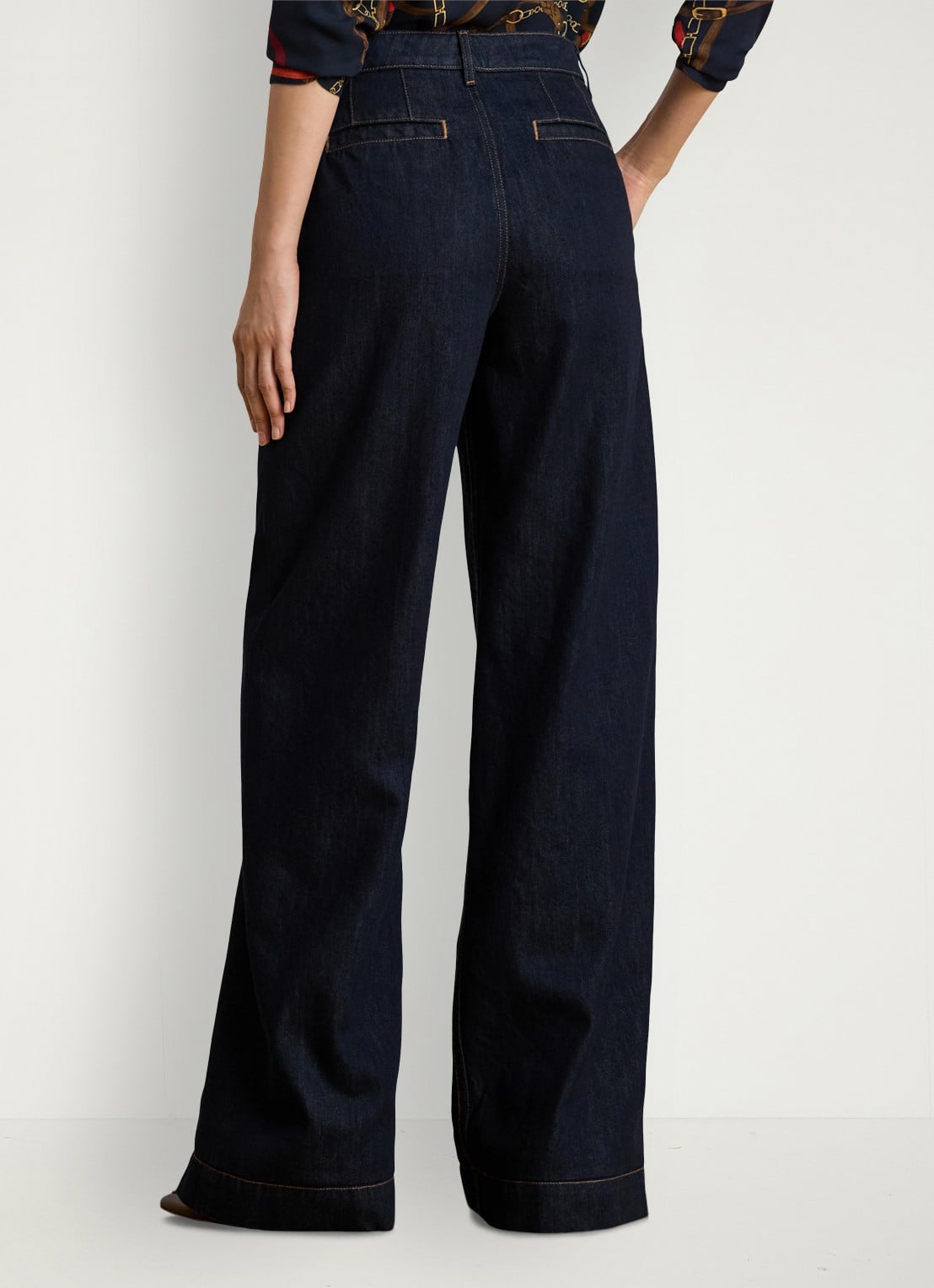 Ralph Lauren High waist wide fit jeans met plooidetails - achterkant 2 donkerblauw