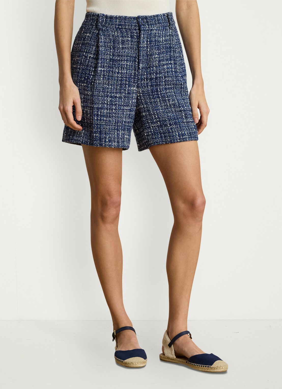 Ralph Lauren High waist wide fit korte broek met tweed-look - detail 3 navy blue multi / blauw