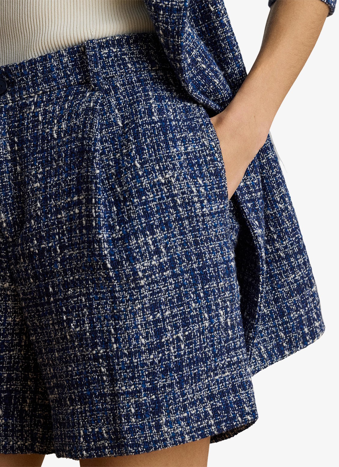 Ralph Lauren High waist wide fit korte broek met tweed-look - detail 4 navy blue multi / blauw