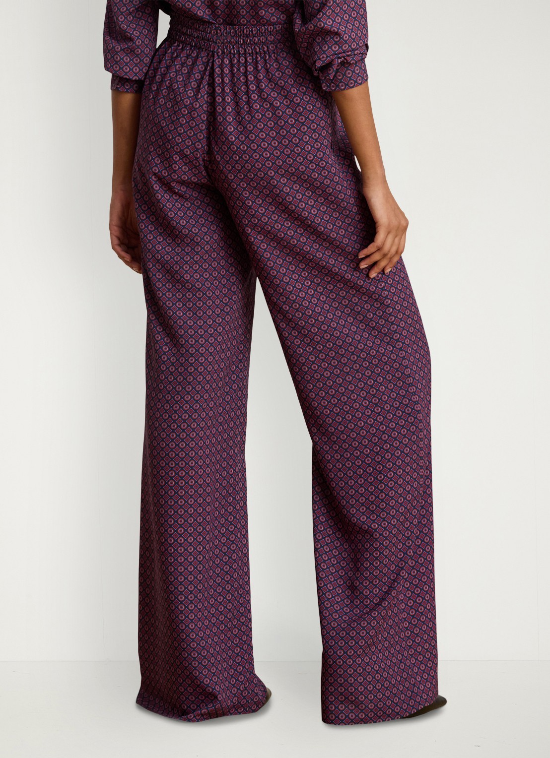 Ralph Lauren High waist wide fit palazzo broek met grafische print - achterkant navy multi / donkerrood