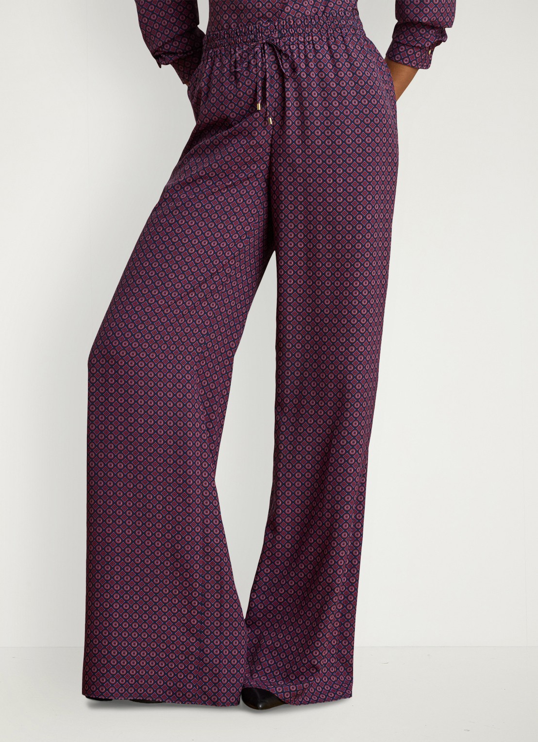 Ralph Lauren High waist wide fit palazzo broek met grafische print - detail 4 navy multi / donkerrood