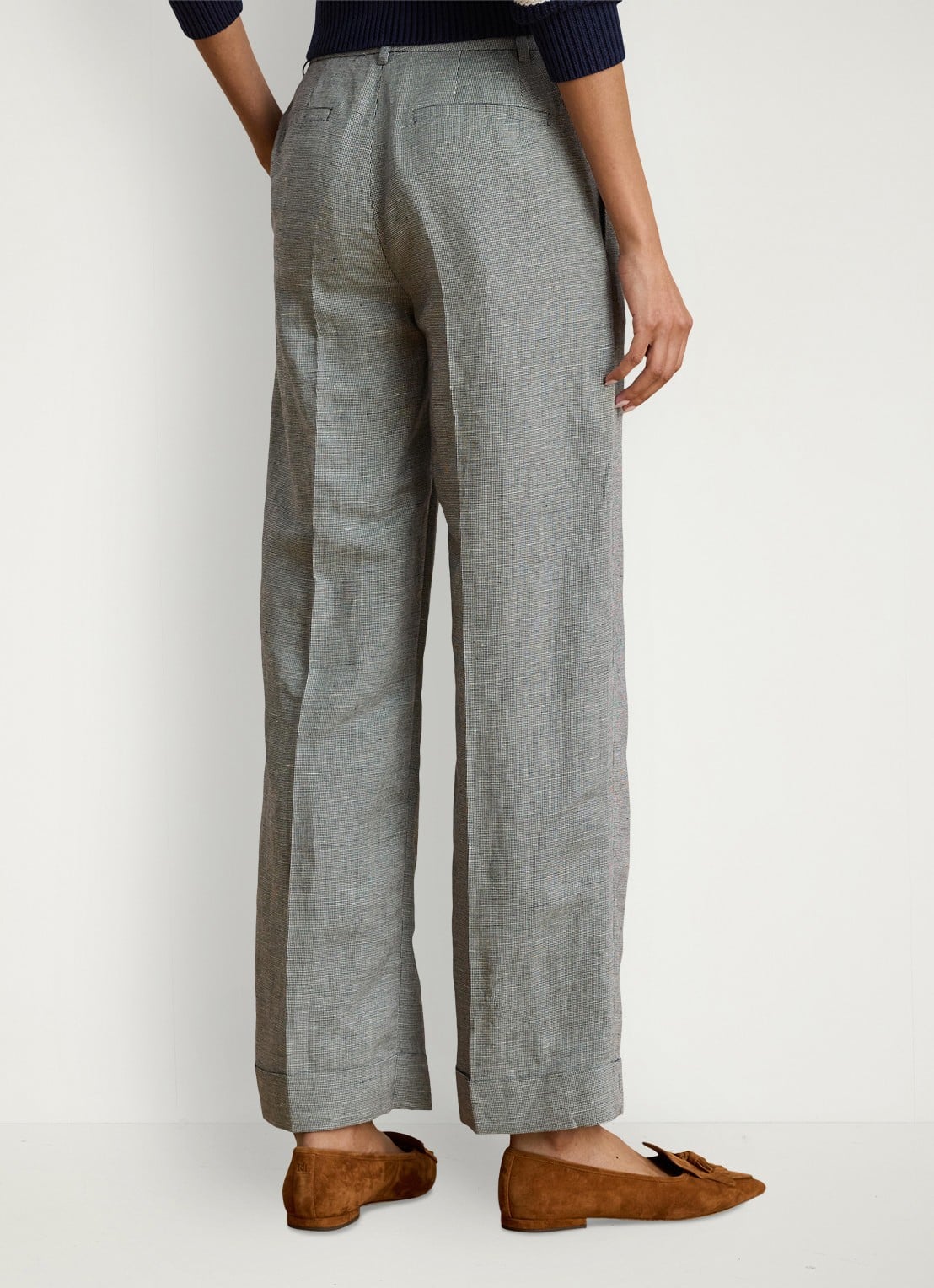 Ralph Lauren High waist wide fit pantalon in linnenblend - achterkant 4 lichtgrijs