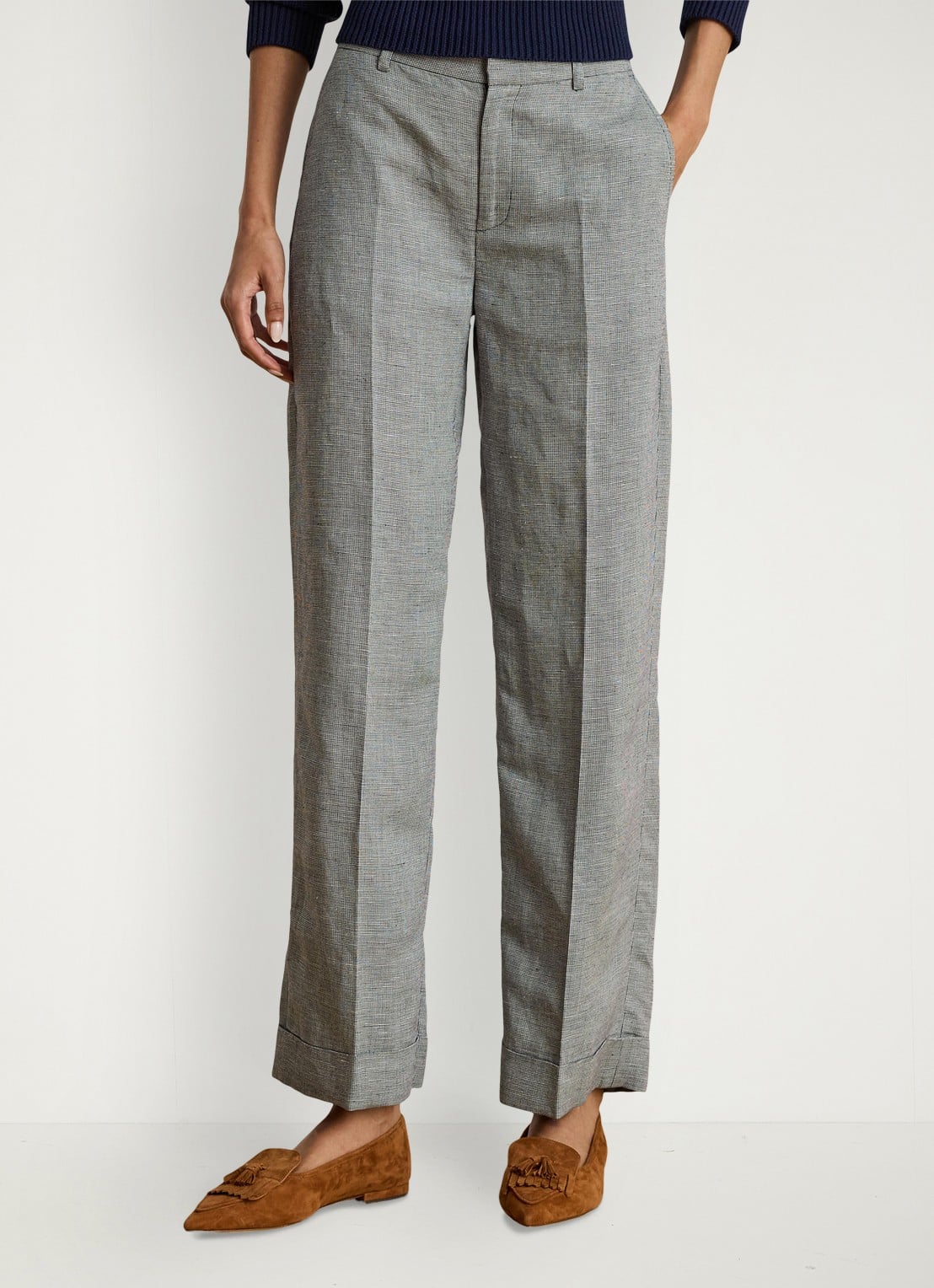 Ralph Lauren High waist wide fit pantalon in linnenblend - detail 3 lichtgrijs