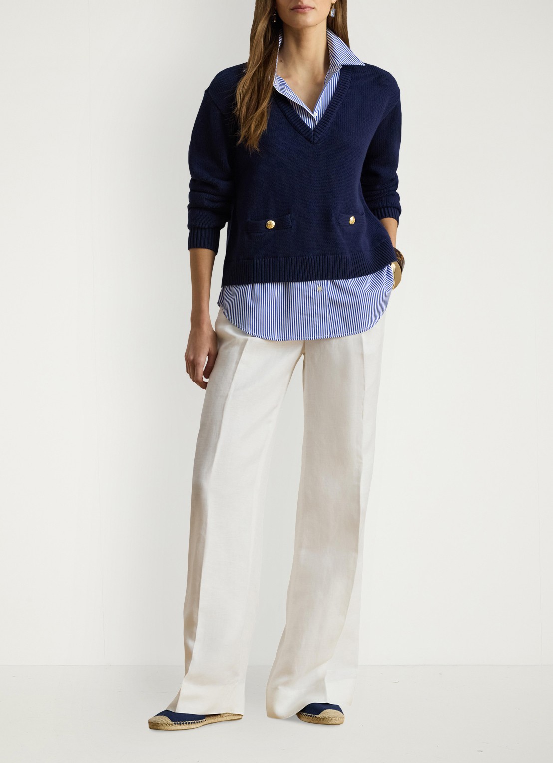 Ralph Lauren High waist wide fit pantalon in linnenblend - voorkant 4 wit