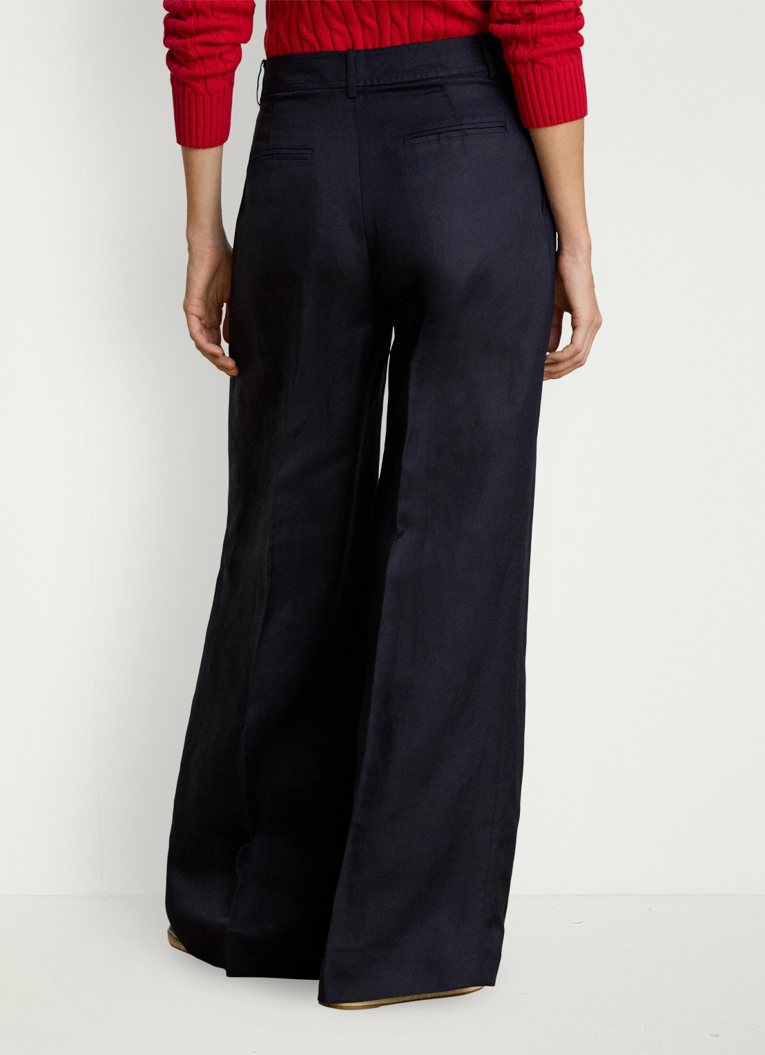 Ralph Lauren High waist wide fit pantalon in linnenblend - achterkant blauw