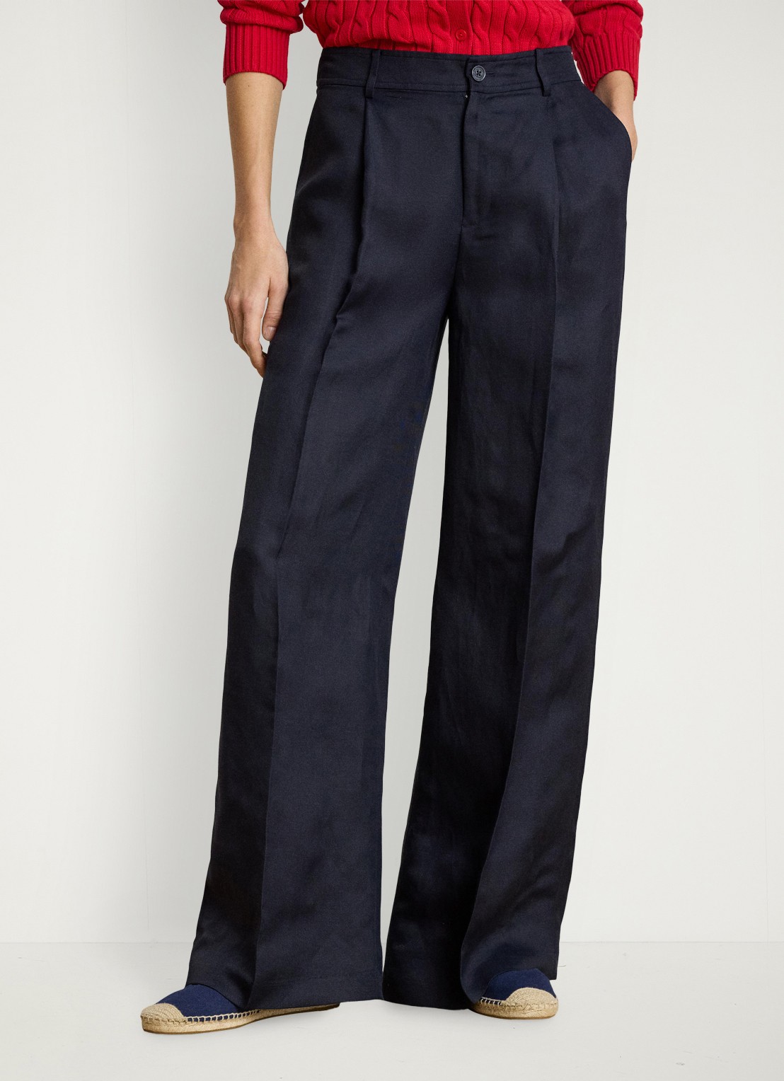 Ralph Lauren High waist wide fit pantalon in linnenblend - detail 2 blauw