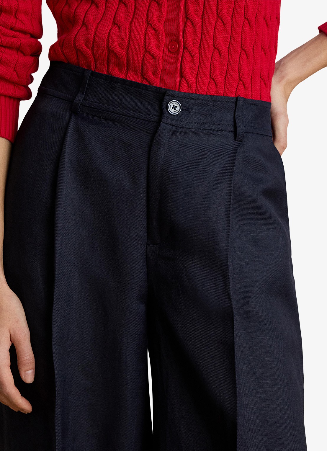 Ralph Lauren High waist wide fit pantalon in linnenblend - detail 3 blauw