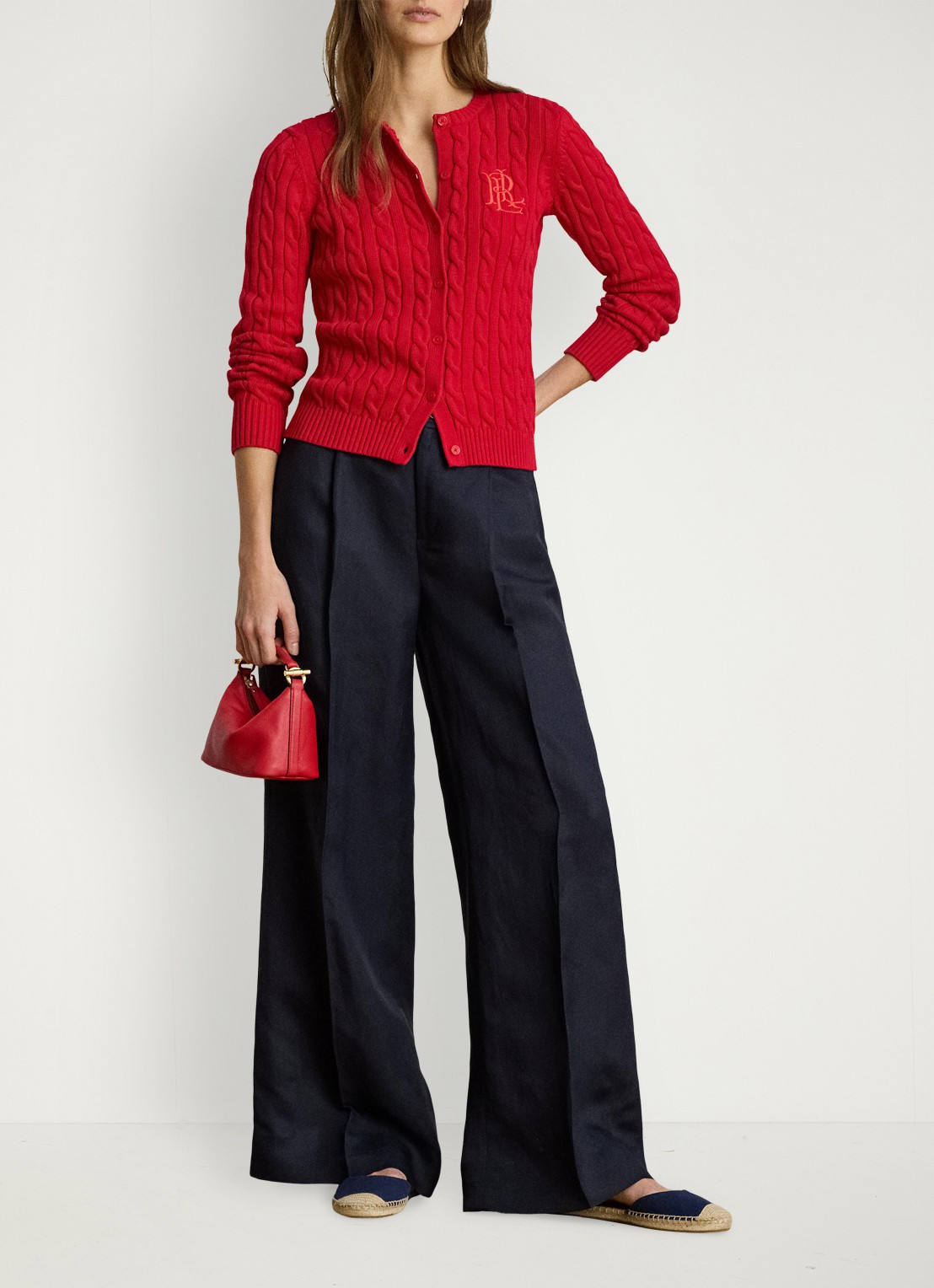 Ralph Lauren High waist wide fit pantalon in linnenblend - voorkant 5 blauw