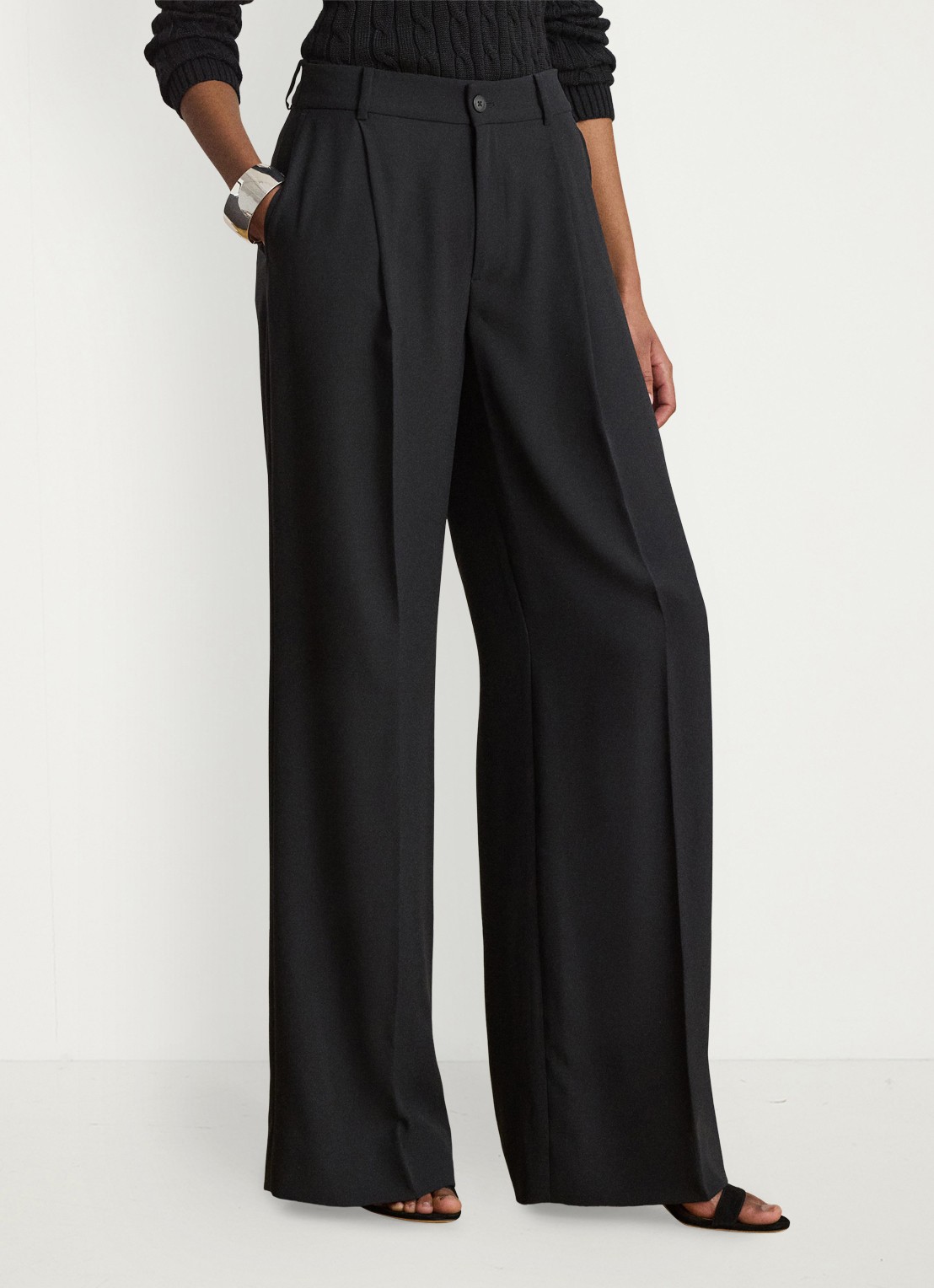 Ralph Lauren High waist wide fit pantalon met steekzaken - detail zwart