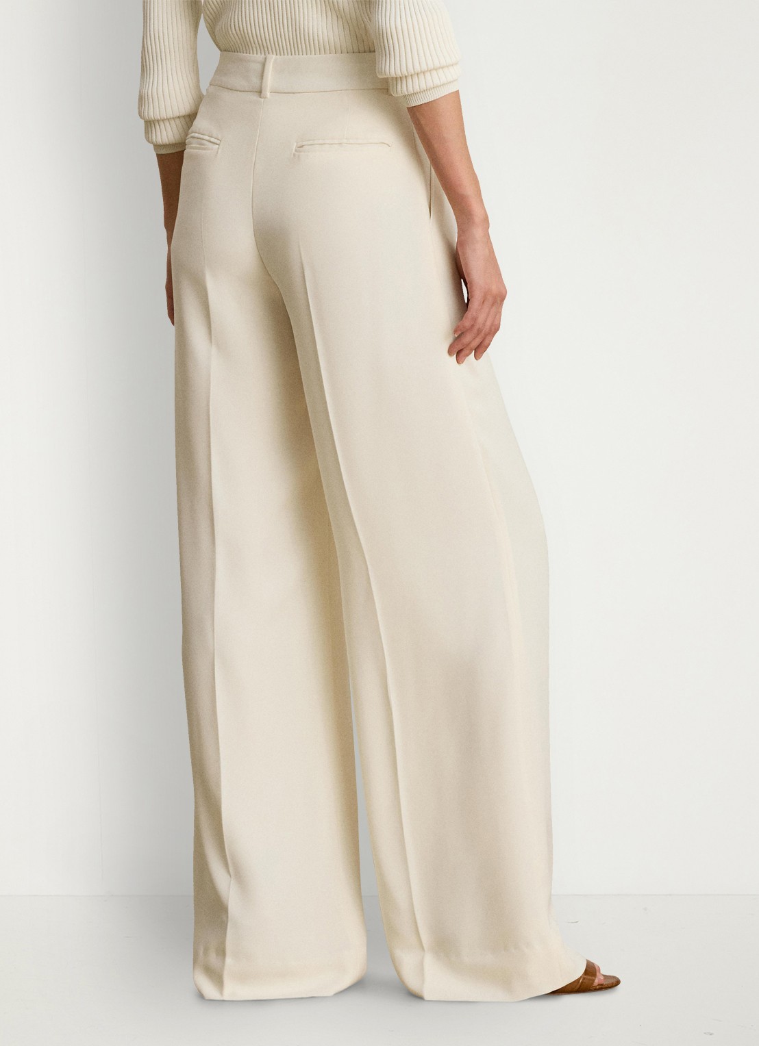 Ralph Lauren High waist wide fit pantalon met steekzaken - achterkant mascarpone crème / crème