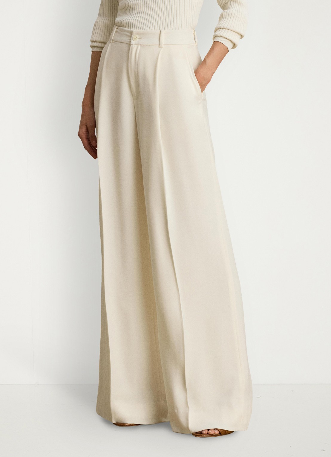Ralph Lauren High waist wide fit pantalon met steekzaken - detail 2 mascarpone crème / crème