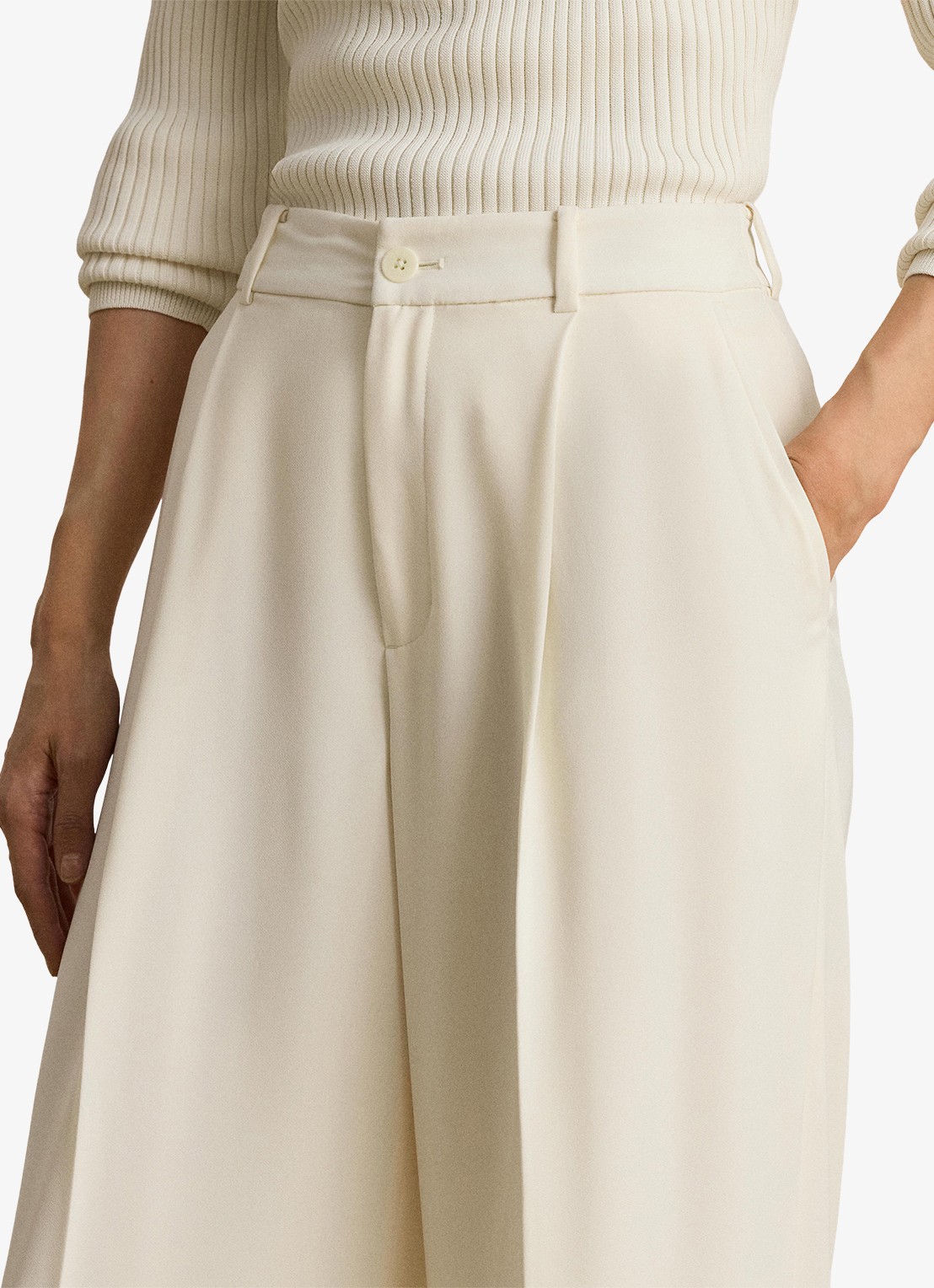 Ralph Lauren High waist wide fit pantalon met steekzaken - detail 3 mascarpone crème / crème