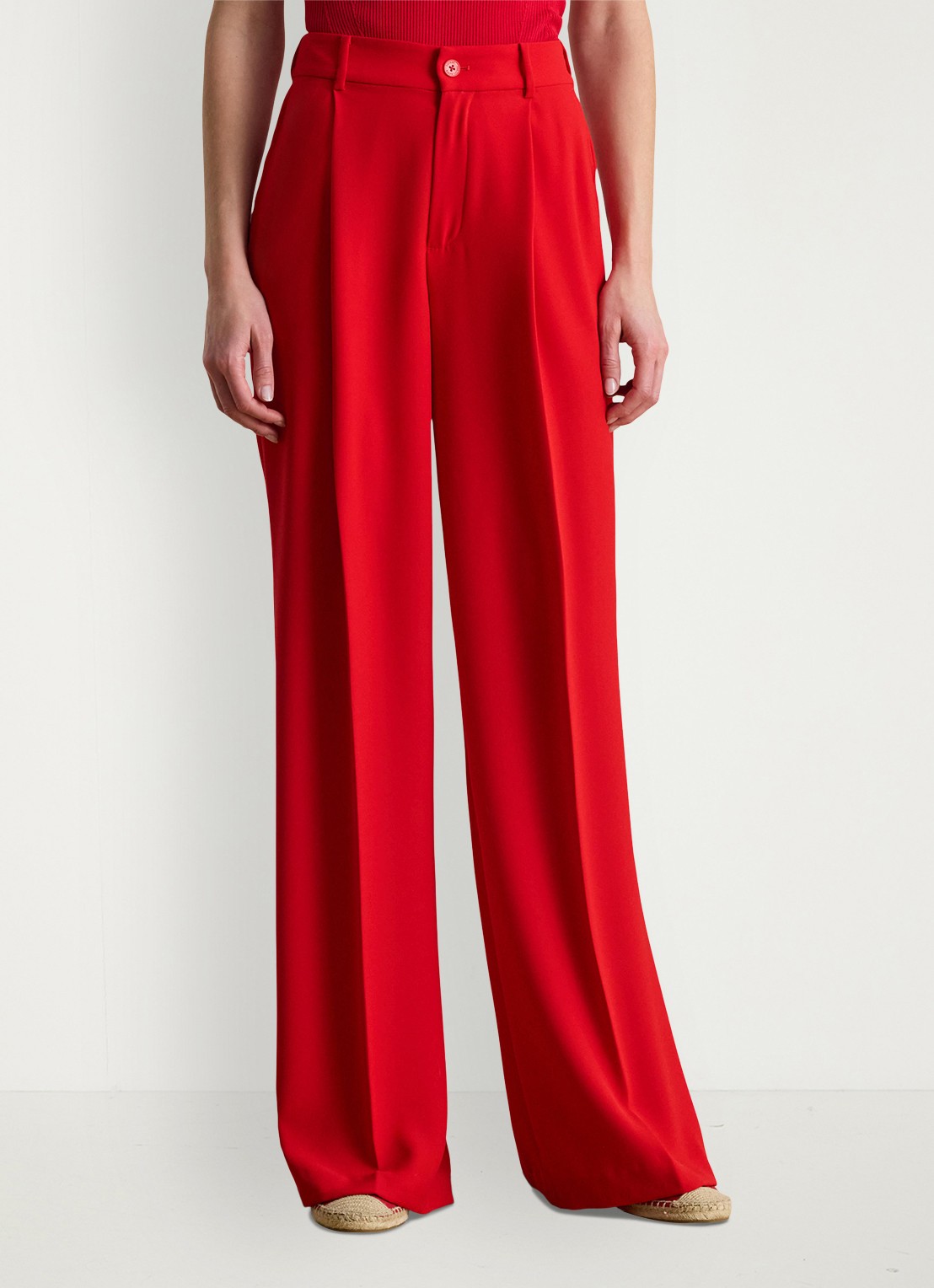 Ralph Lauren High waist wide fit pantalon met steekzaken - detail 2 cruise red 2wr6 / rood