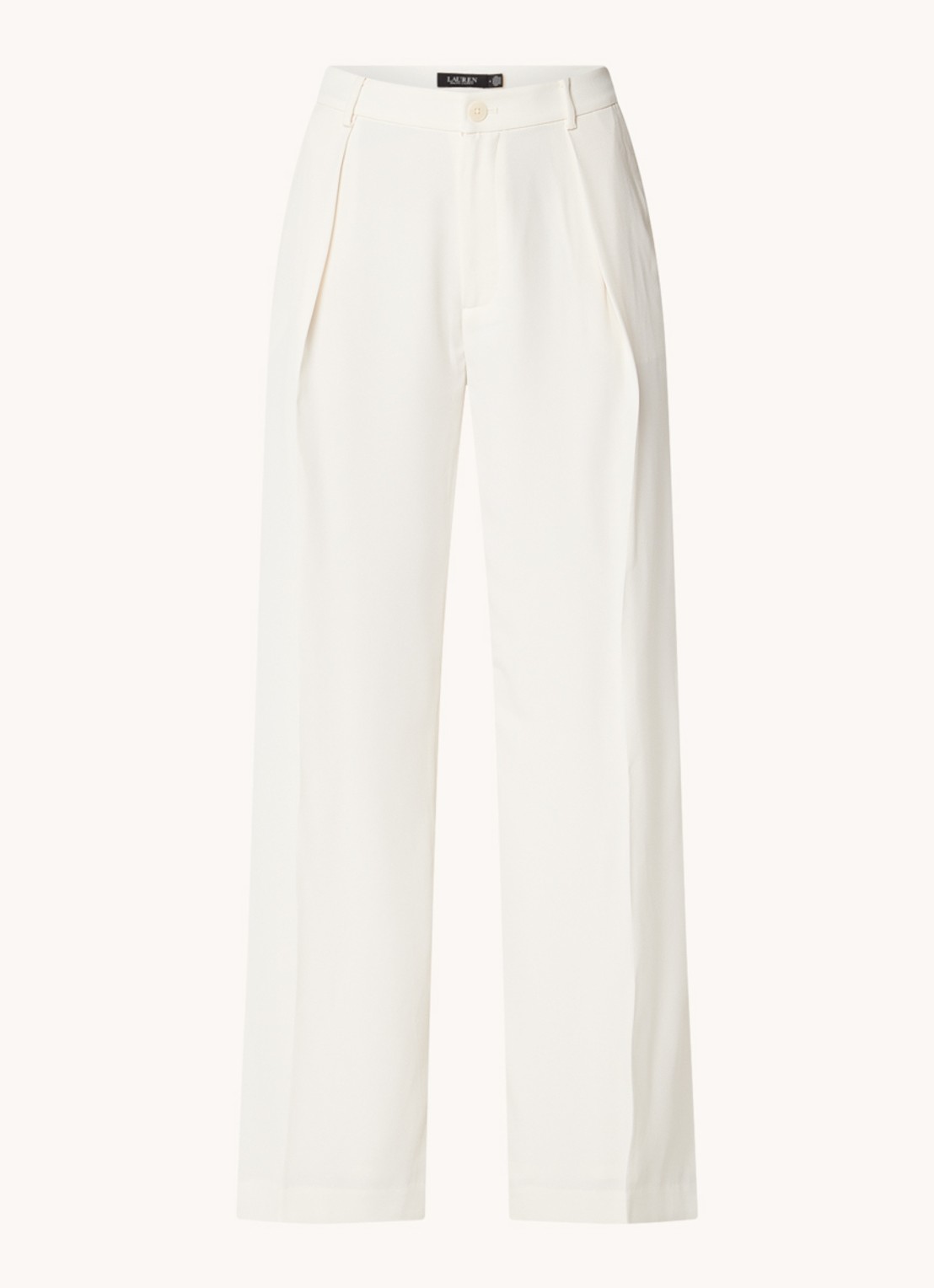 Ralph Lauren High waist wide fit pantalon met steekzakken en persplooi - voorkant 2 creme