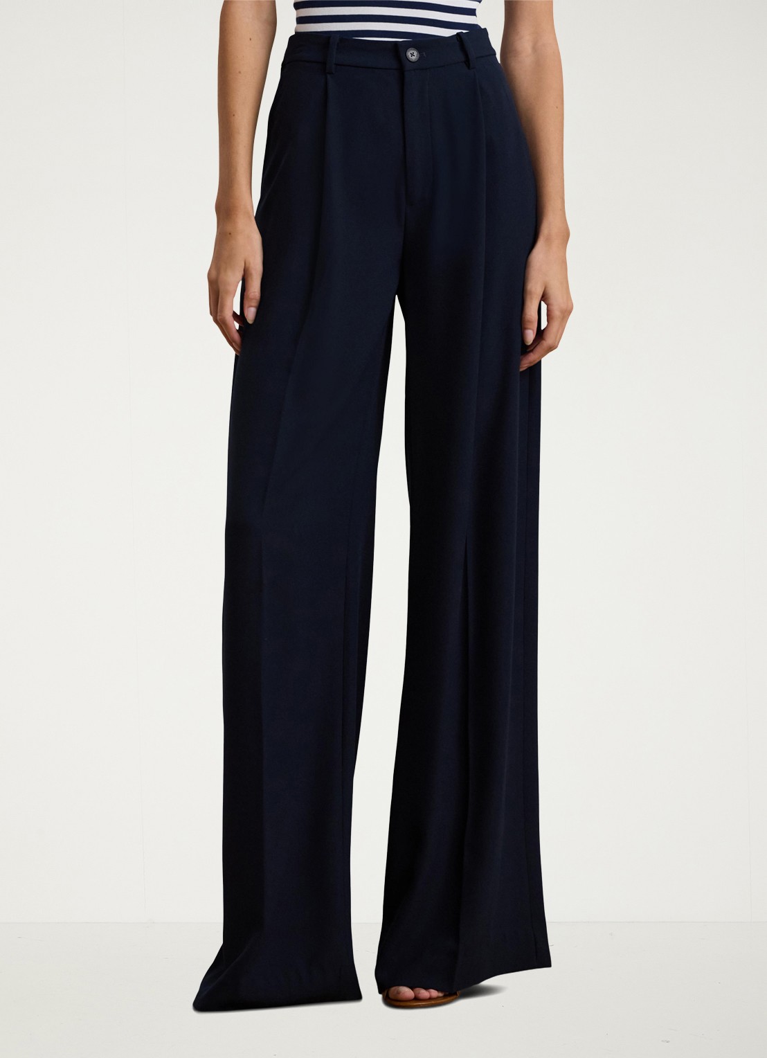 Ralph Lauren High waist wide fit pantalon met steekzakken en persplooi - detail 2 donkerblauw