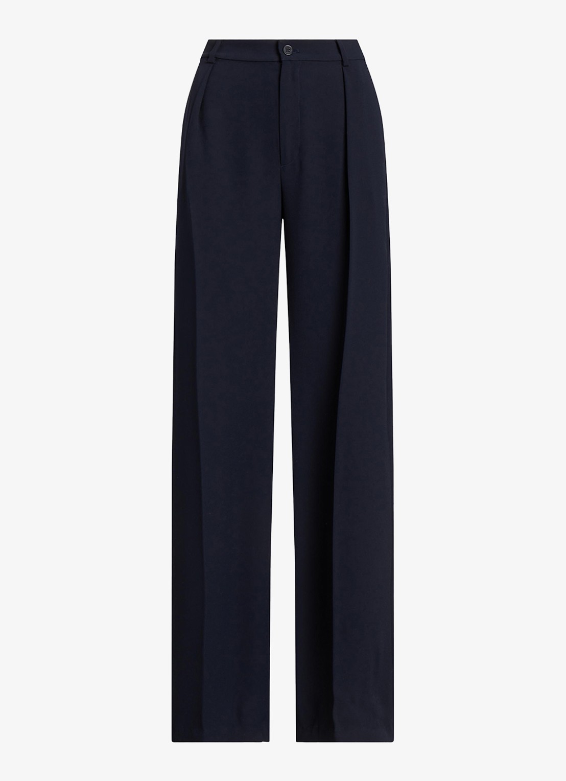 Ralph Lauren High waist wide fit pantalon met steekzakken en persplooi - voorkant 4 donkerblauw