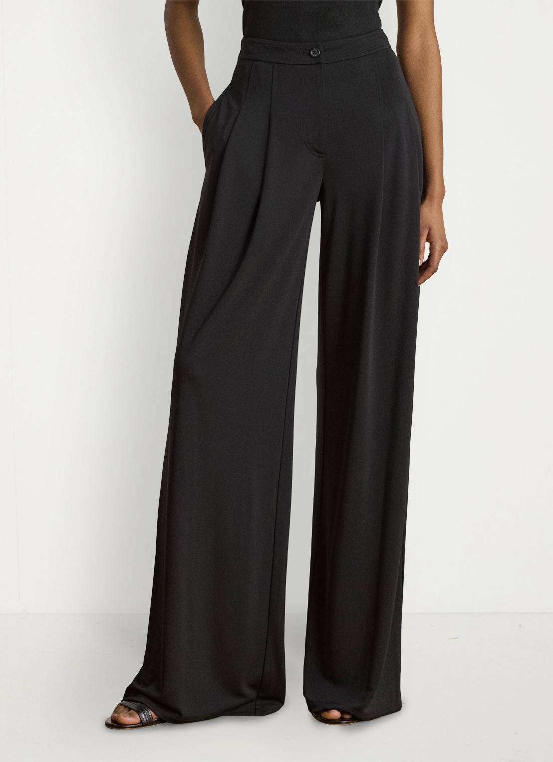 Ralph Lauren High waist wide fit pantalon met steekzakken - detail 2 zwart
