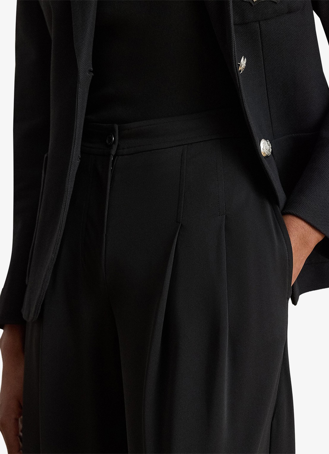 Ralph Lauren High waist wide fit pantalon met steekzakken - detail 3 zwart