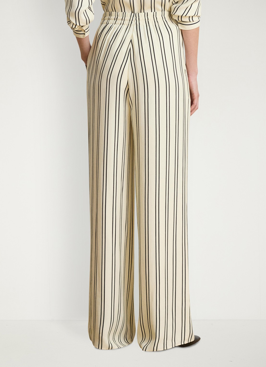 Ralph Lauren High waist wide fit pantalon met streepprint en trekkoord - achterkant 3 mascarpone crème/black / crème