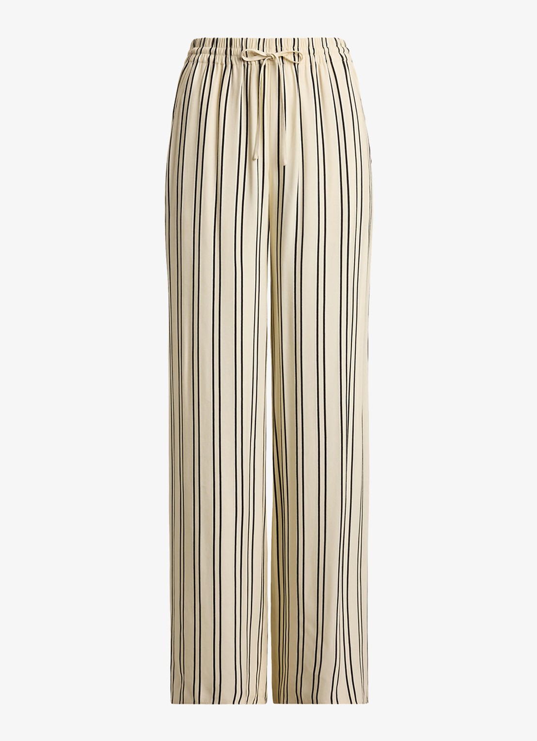 Ralph Lauren High waist wide fit pantalon met streepprint en trekkoord - voorkant 4 mascarpone crème/black / crème