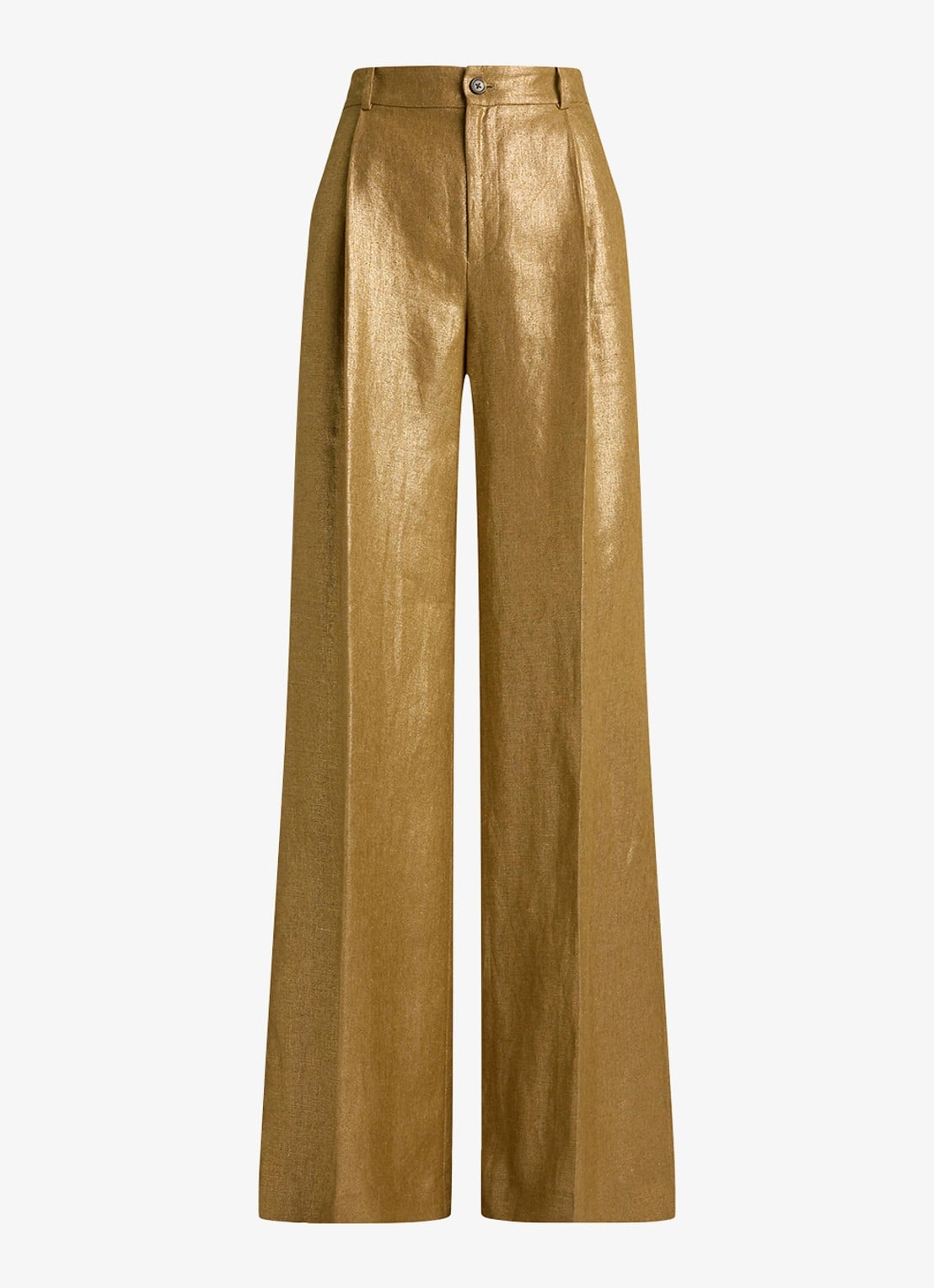 Ralph Lauren High waist wide fit pantalon van linnen met metallic finish - voorkant brown/gold foil / bruin