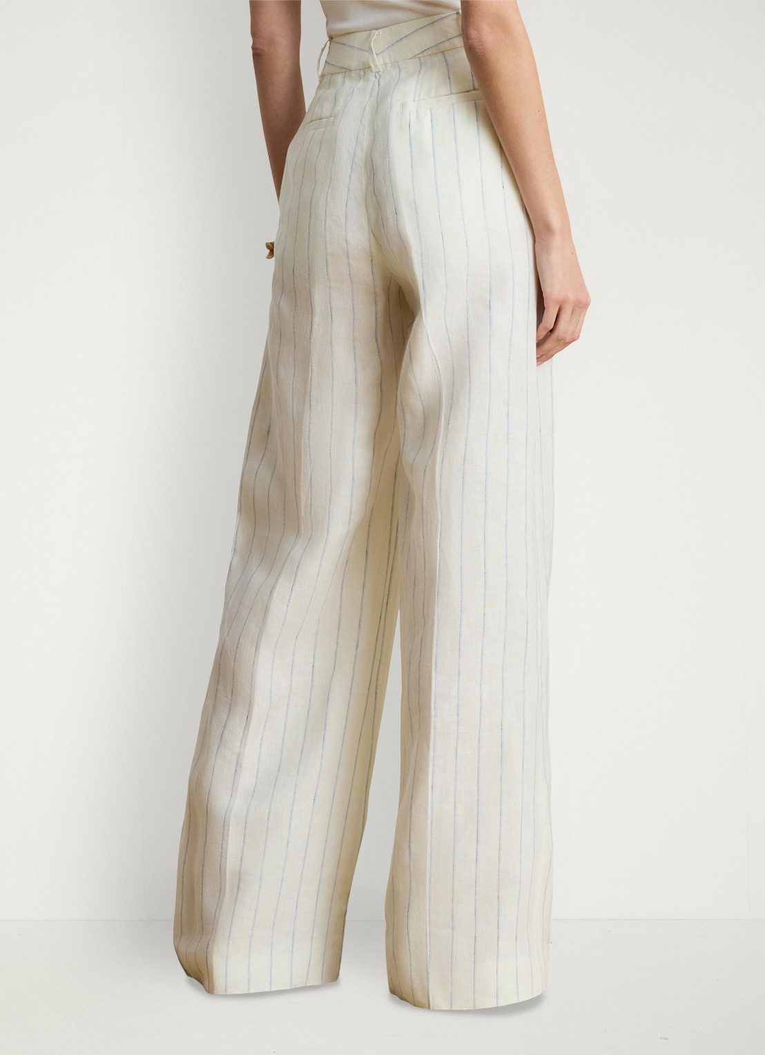 Ralph Lauren High waist wide fit pantalon van linnen met streepprint - achterkant 5 white/blue multi-2wxu