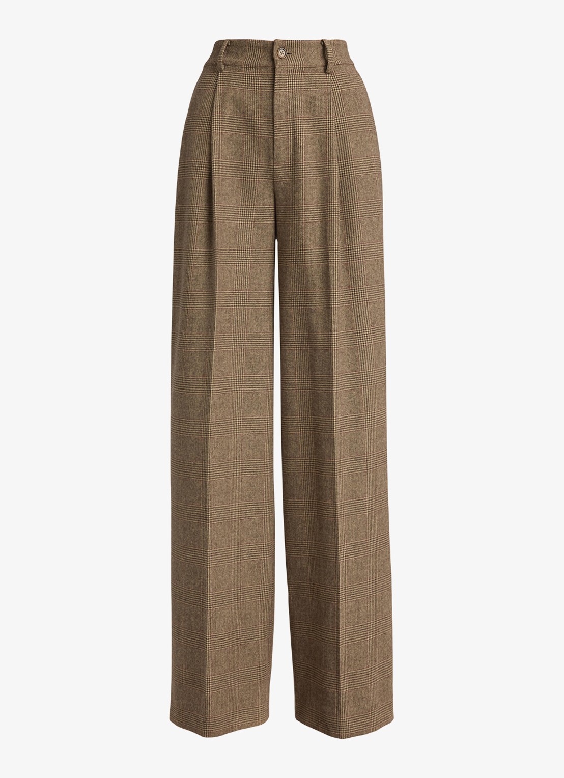 Ralph Lauren High waist wide fit pantalon van wol en ruitdessin - voorkant 4 brown/tan multi / bruin