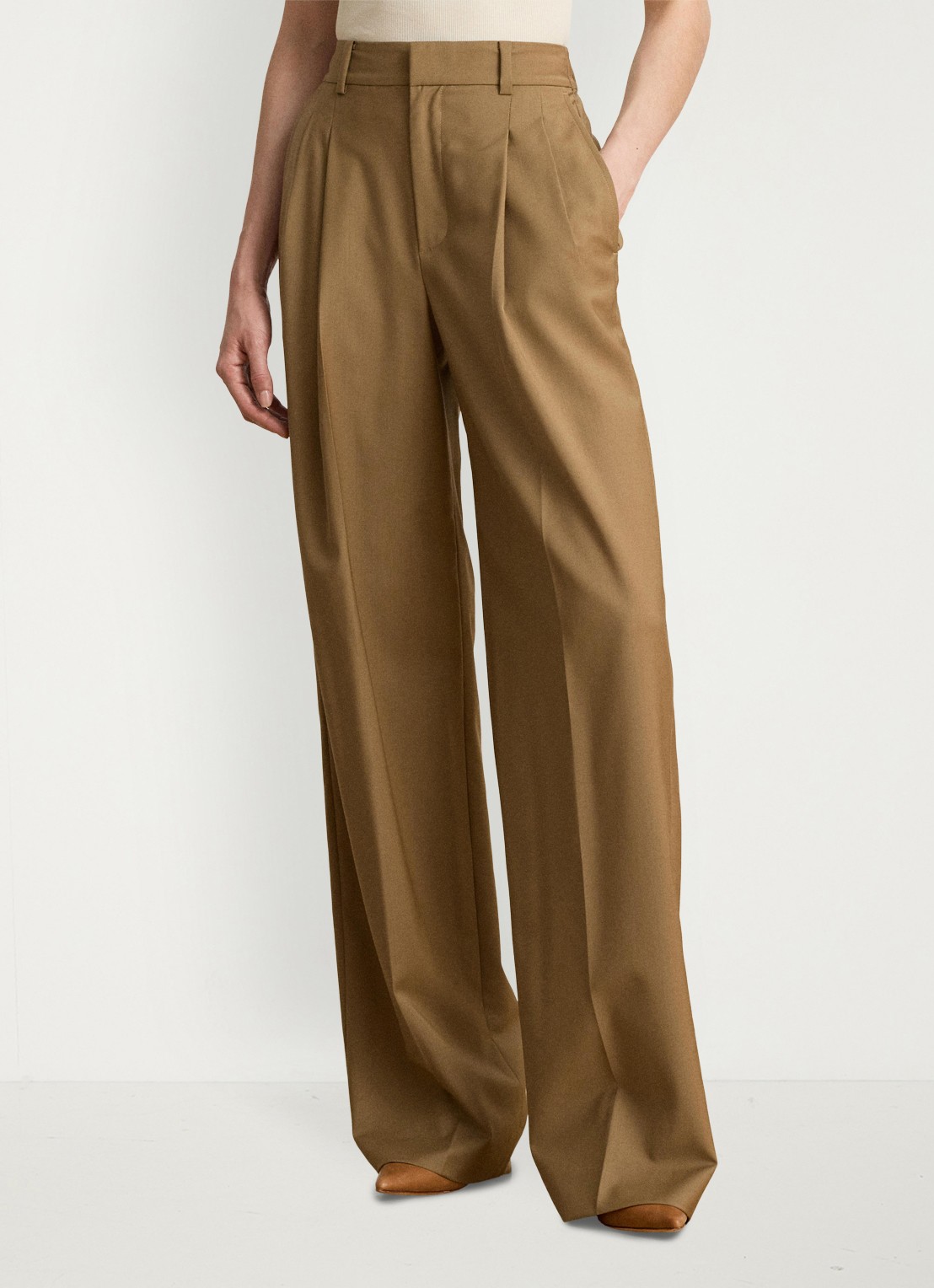 Ralph Lauren High waist wide fit pantalon van wol met steekzakken - detail 2 honey tan / beige