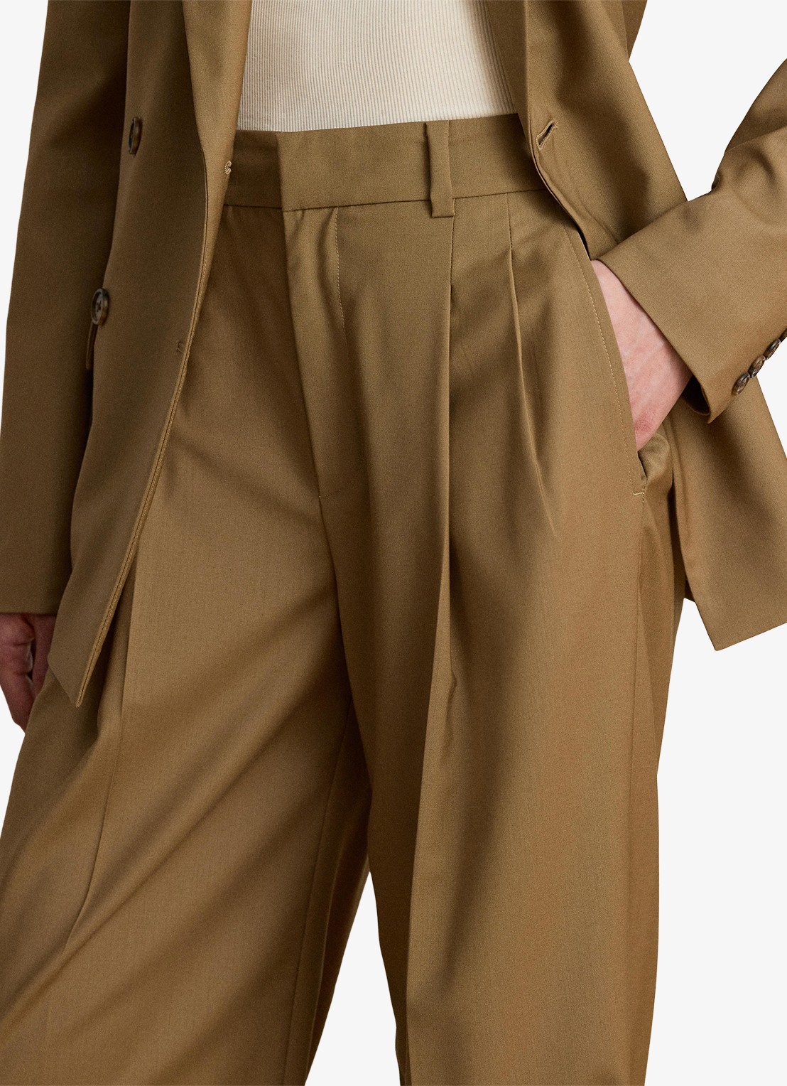 Ralph Lauren High waist wide fit pantalon van wol met steekzakken - detail 3 honey tan / beige