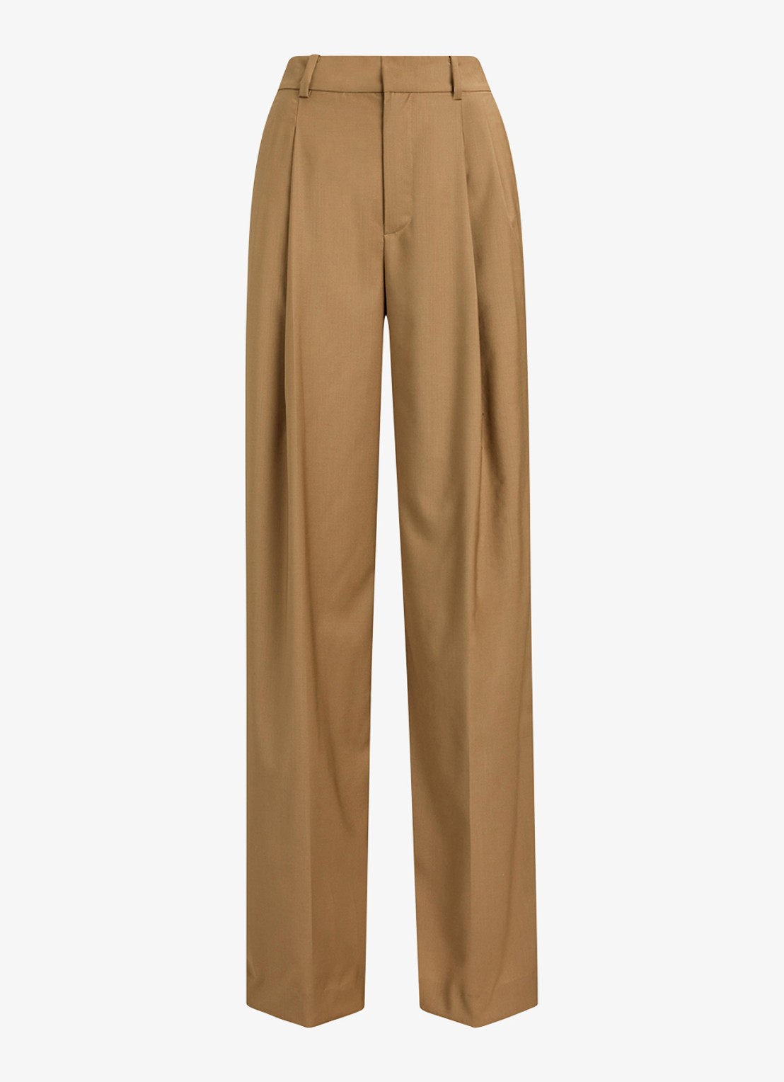 Ralph Lauren High waist wide fit pantalon van wol met steekzakken - voorkant 4 honey tan / beige