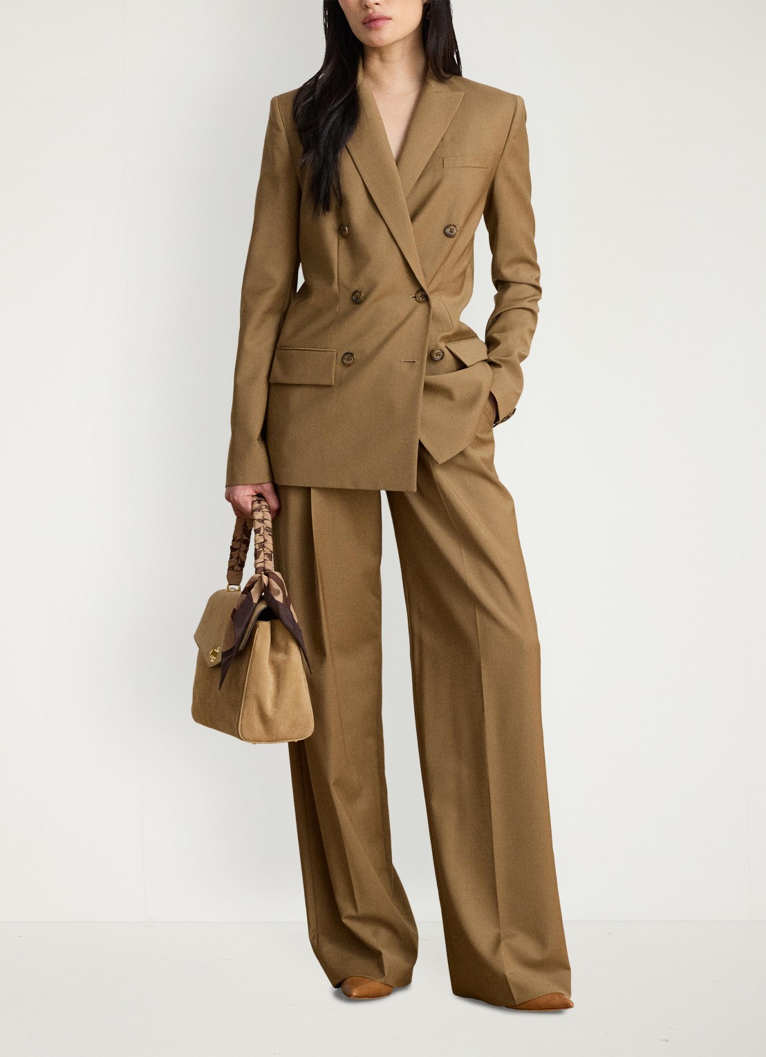 Ralph Lauren High waist wide fit pantalon van wol met steekzakken - voorkant 5 honey tan / beige