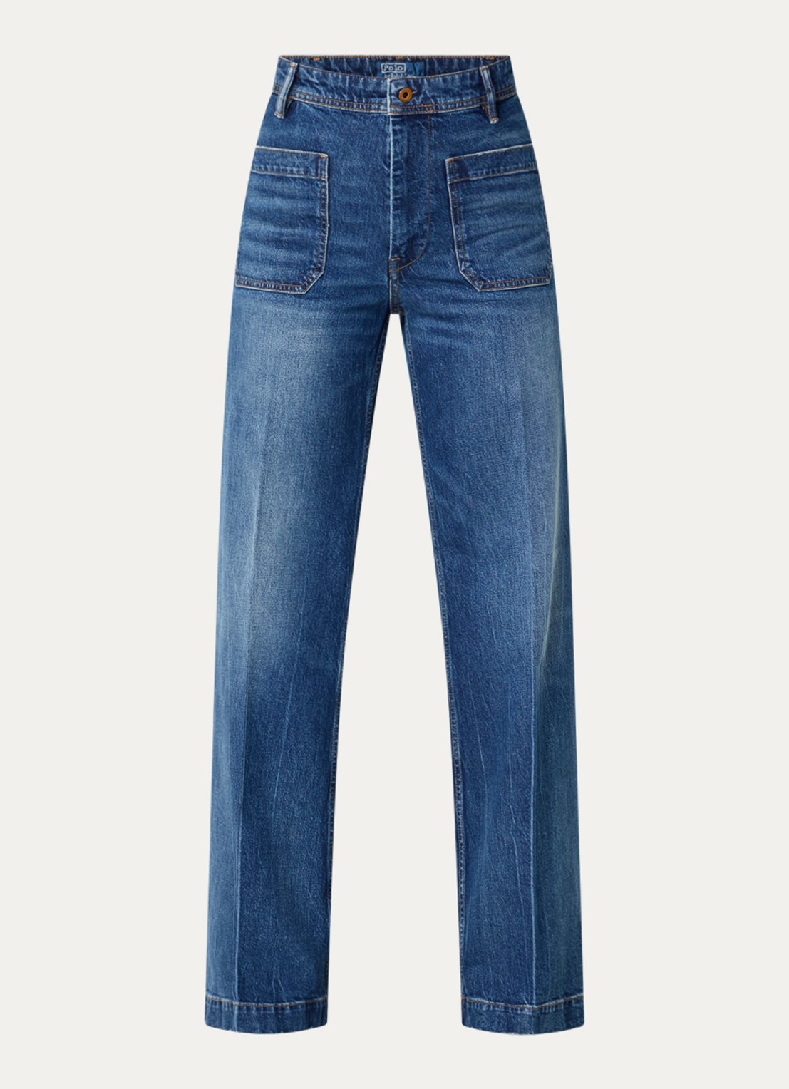 Ralph Lauren High waist wide leg jeans met donkere wassing - voorkant indigo